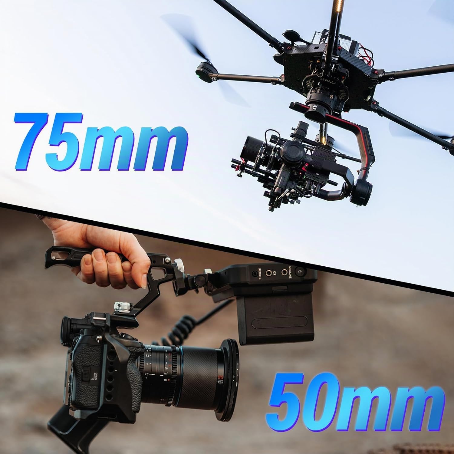 SIRUI Saturn 50mm, 75mm Set d'objectifs T2.9 1.6X Full Frame Carbon Fiber Anamorphic Lens, Cine Lens Less Than 500g (Neutral Flare, E Mount)