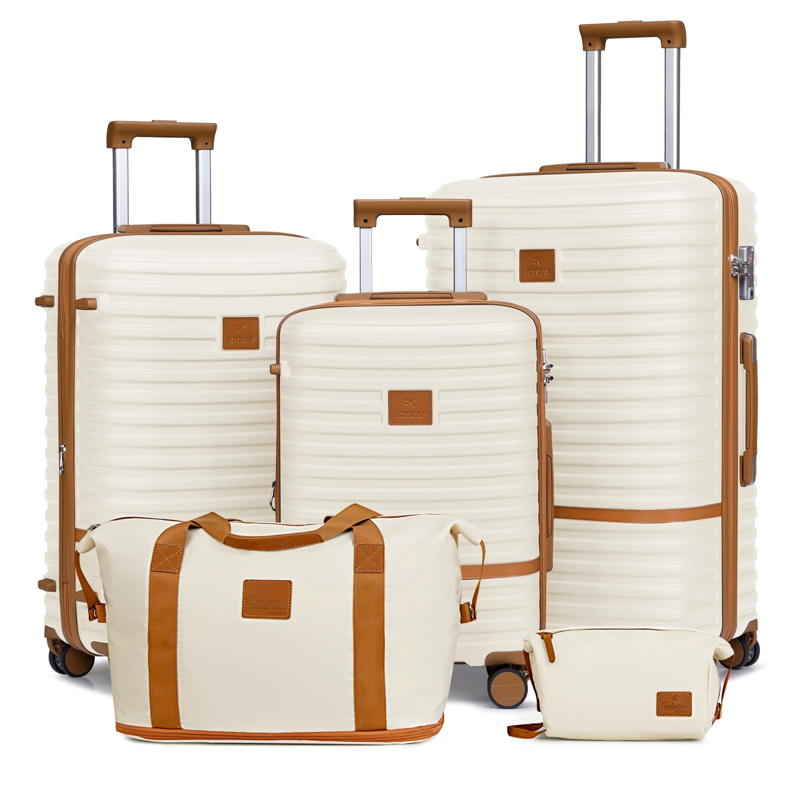Joyway Luggage Set, White Brown, 9 Piece Set, Luggage Set Suitcase Sets with Spinner Wheel