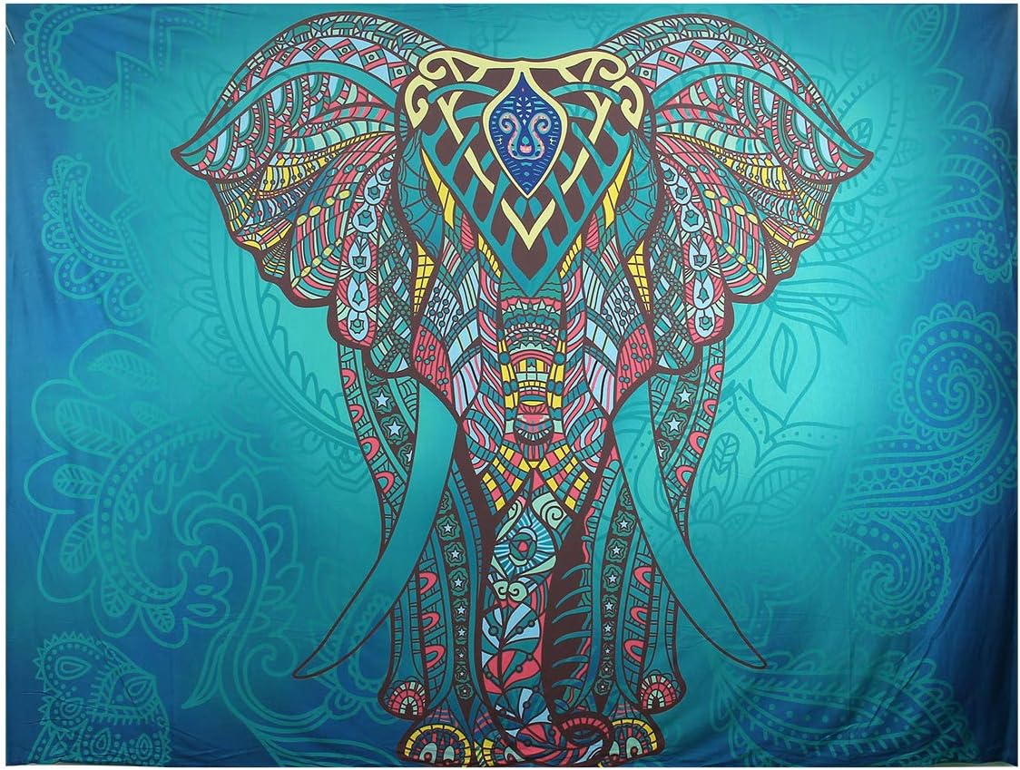 European Elephant Tapestry Wall Hanging Hippie Throw Beach Sun Shawl Boho Scarf Bedspread for Bedroom/Living Room/Dorm, 59" Length X 51.18" Width