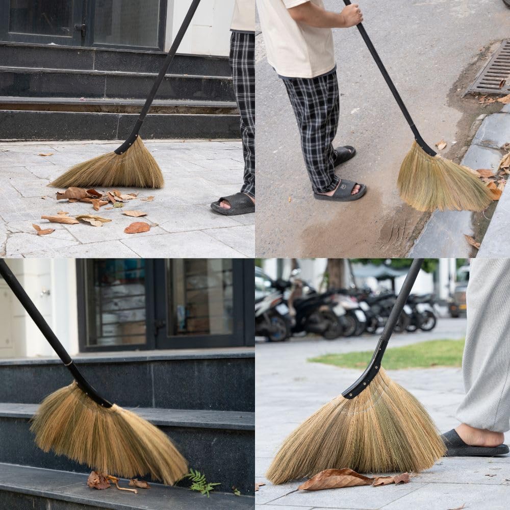 Vietnamesischer Strohbesen – Indoor-Grasbesen – Kehrhand mit schwarzem langem Griff, Besen für Haus, Garage, Büro, Lobbyraum, Küche mit 144 cm Länge