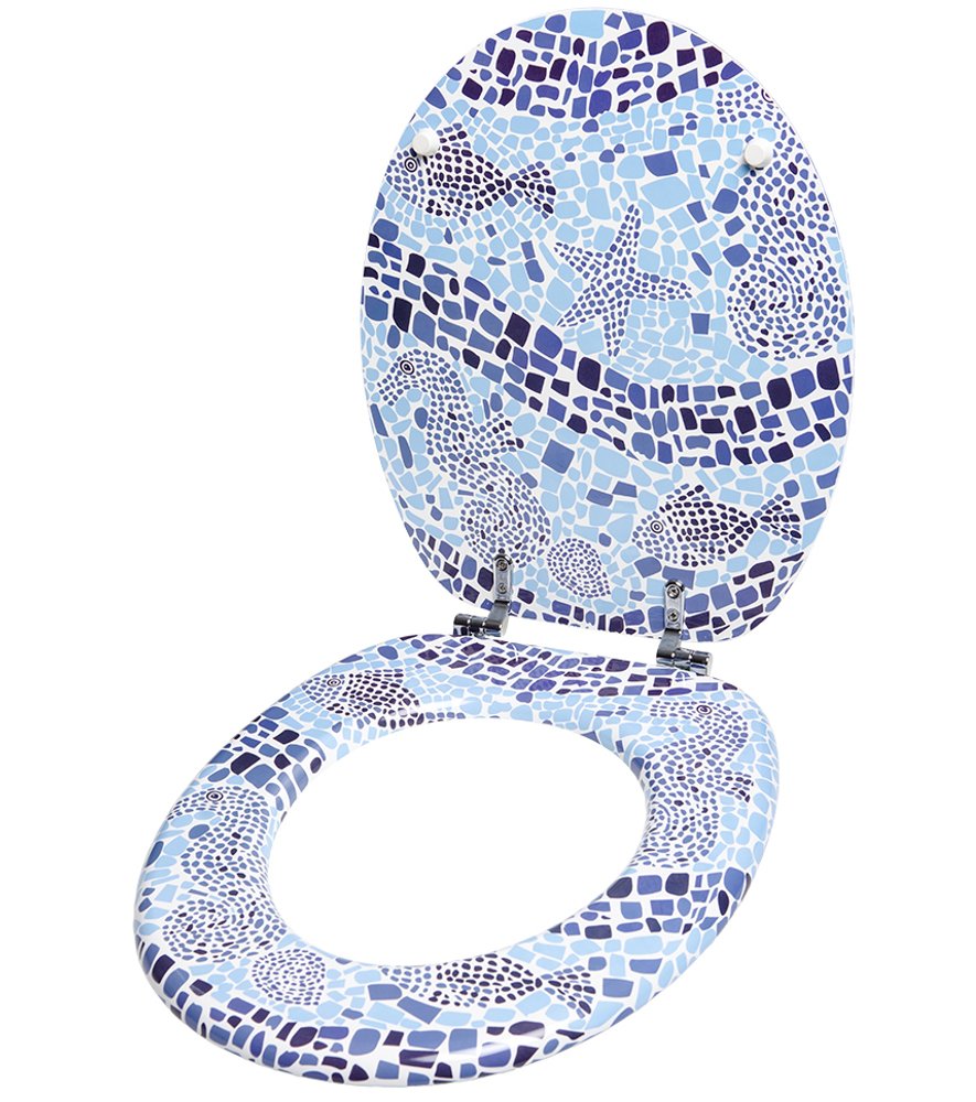 Sanilo Abattant WC, Grande sélection de lunettes de toilette, Finition de haute qualité, Charnières robustes, Fixation facile (Mosaïque mondiale)
