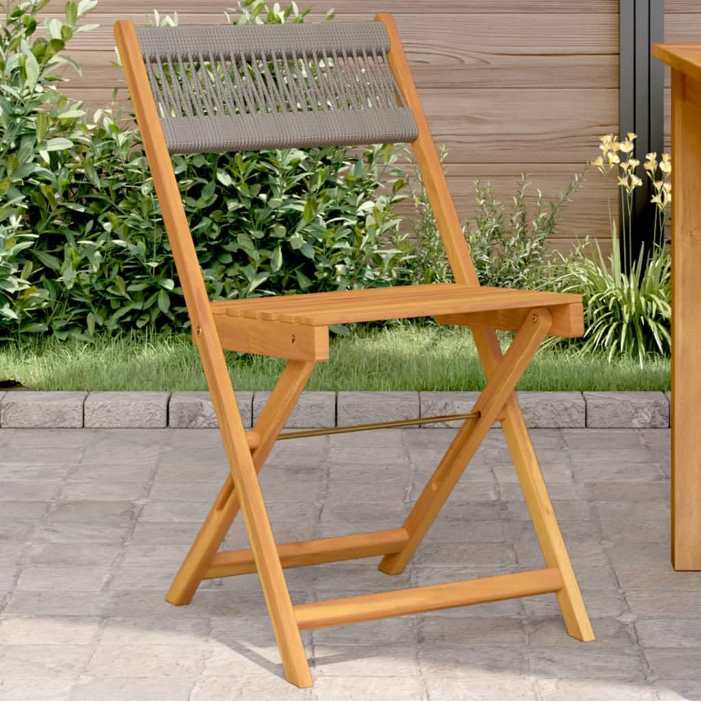 Bistrostühle 2er Set klappbar Akazie Massivholz wetterfest Grau 41 x 52,5 x 80 cm Gartensessel Balkonstuhl platzsparendes Design für Garten Terrasse und Balkon