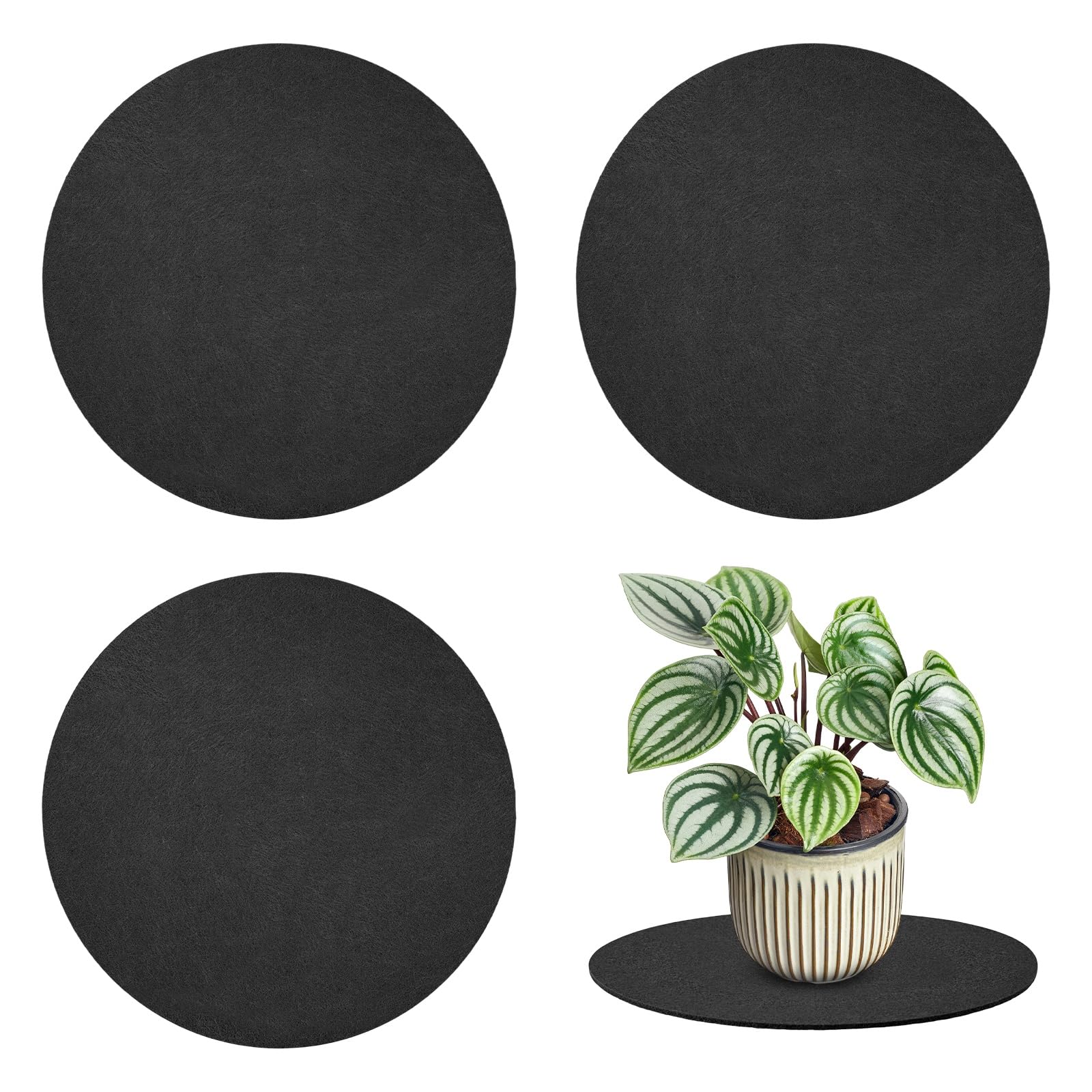 M METERXITY 3-Pack Plant Coasters Mat Reversible, 12 Inch Felt Round Absorbent Fabric Plant Pot Saucers for Gardening/Indoor/Outdoor Pots, Waterproof Coaster Mats [Black]