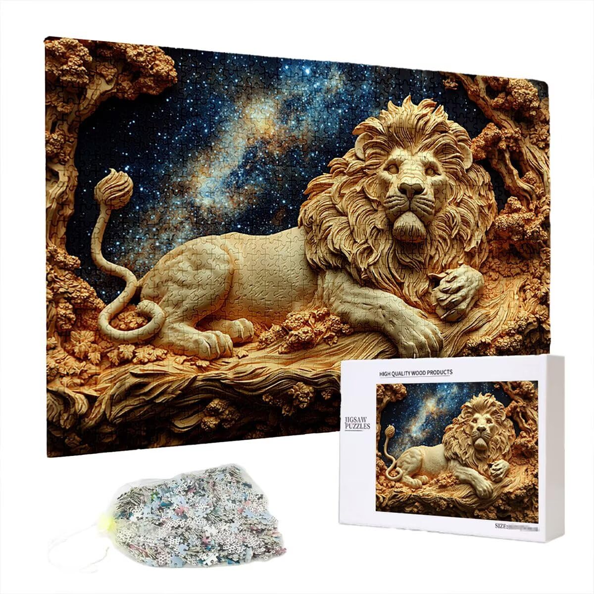 Puzzle 5000 elementów, lew, Starry Night Puzzle 5000 elementów dla dorosłych, drewniane puzzle dla dorosłych, wymagająca łamigłówka, gra logiczna dla całej rodziny, drewniane puzzle do dekoracji
