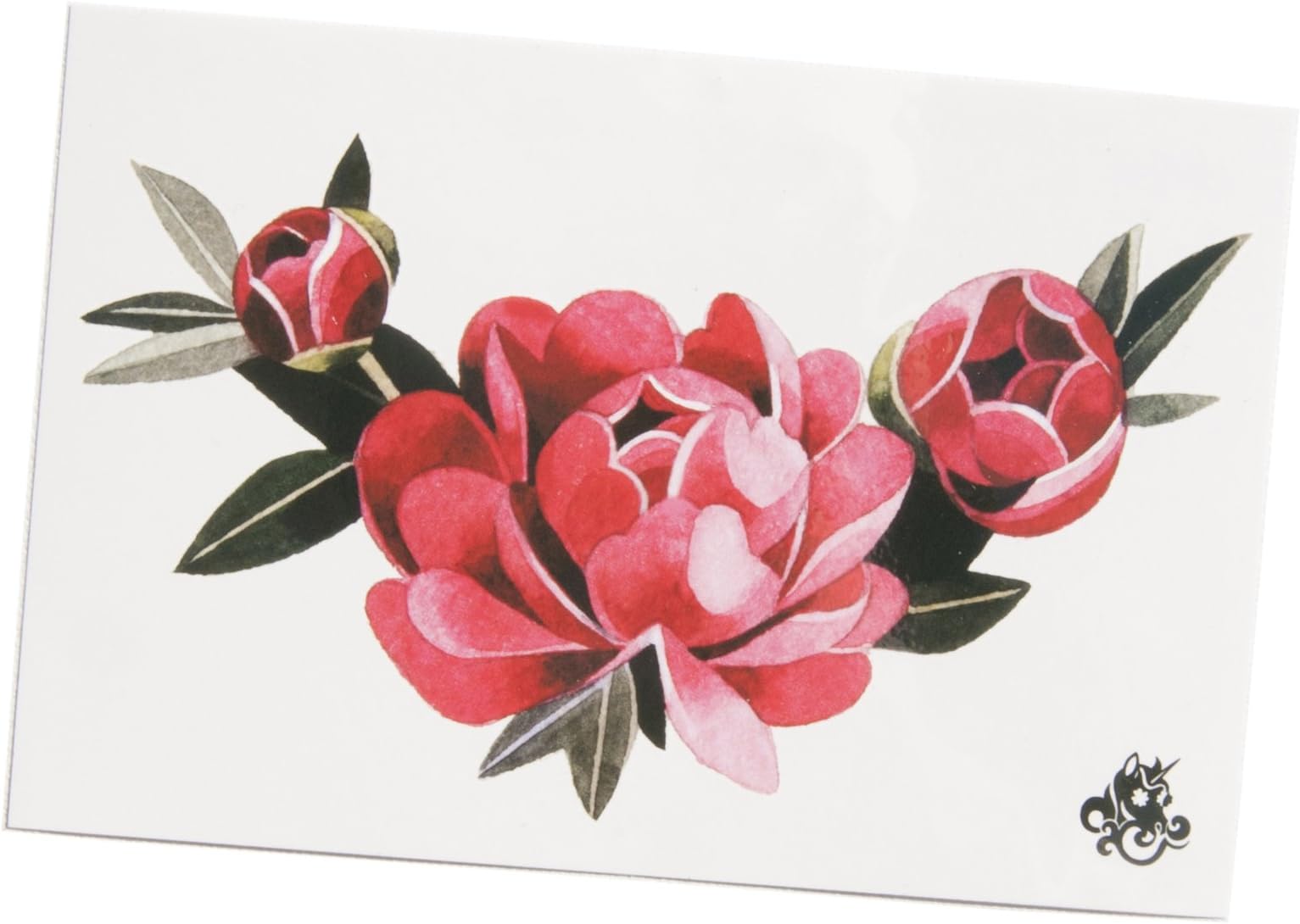 TattooYou Peony Crescent Temporary Tattoo for Women - Finest Quality Watercolor Style Temporary Flower Tattoo - Hand Drawn Design by Sasha Unisex - 6 by 4 Inches