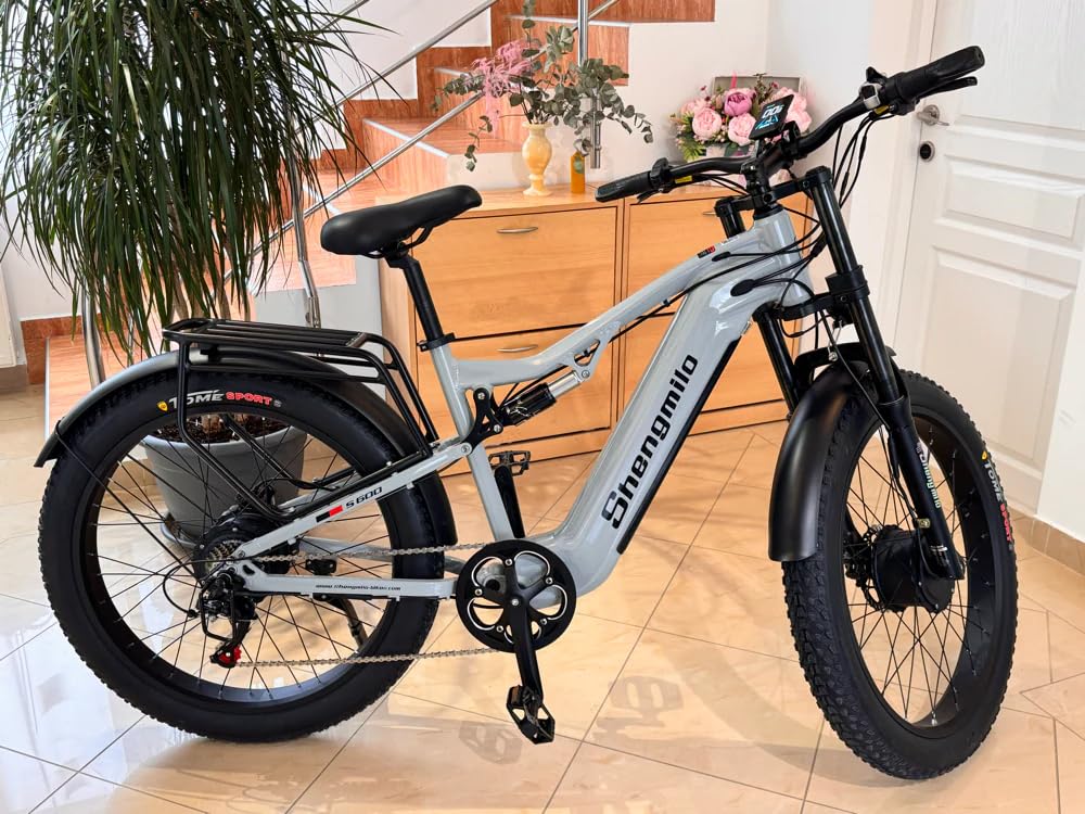 Shengmilo S600 Bicicletas eléctricas, 26 Pulgadas, neumáticos Anchos, batería de 840 WH con batería de Iones de Litio extraíble y 7 velocidades para Adultos y Hombres(Gris Mate)