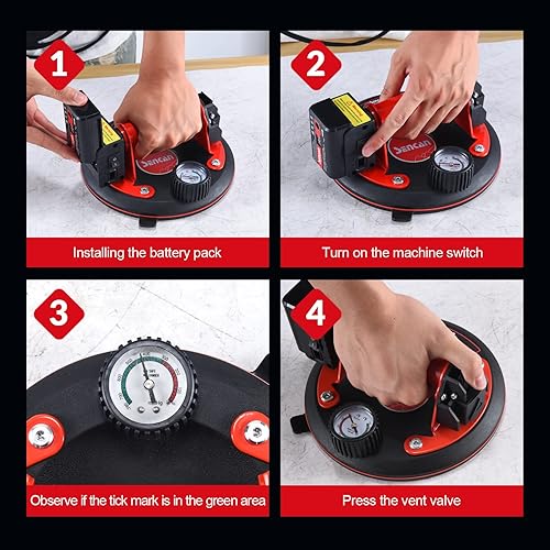 Miniatura 7 de Ventosas de vidrio al vacío de 8 pulgadas para levantar vidrio grande, elevador de succión al vacío industrial con mango para levantamiento pesado,