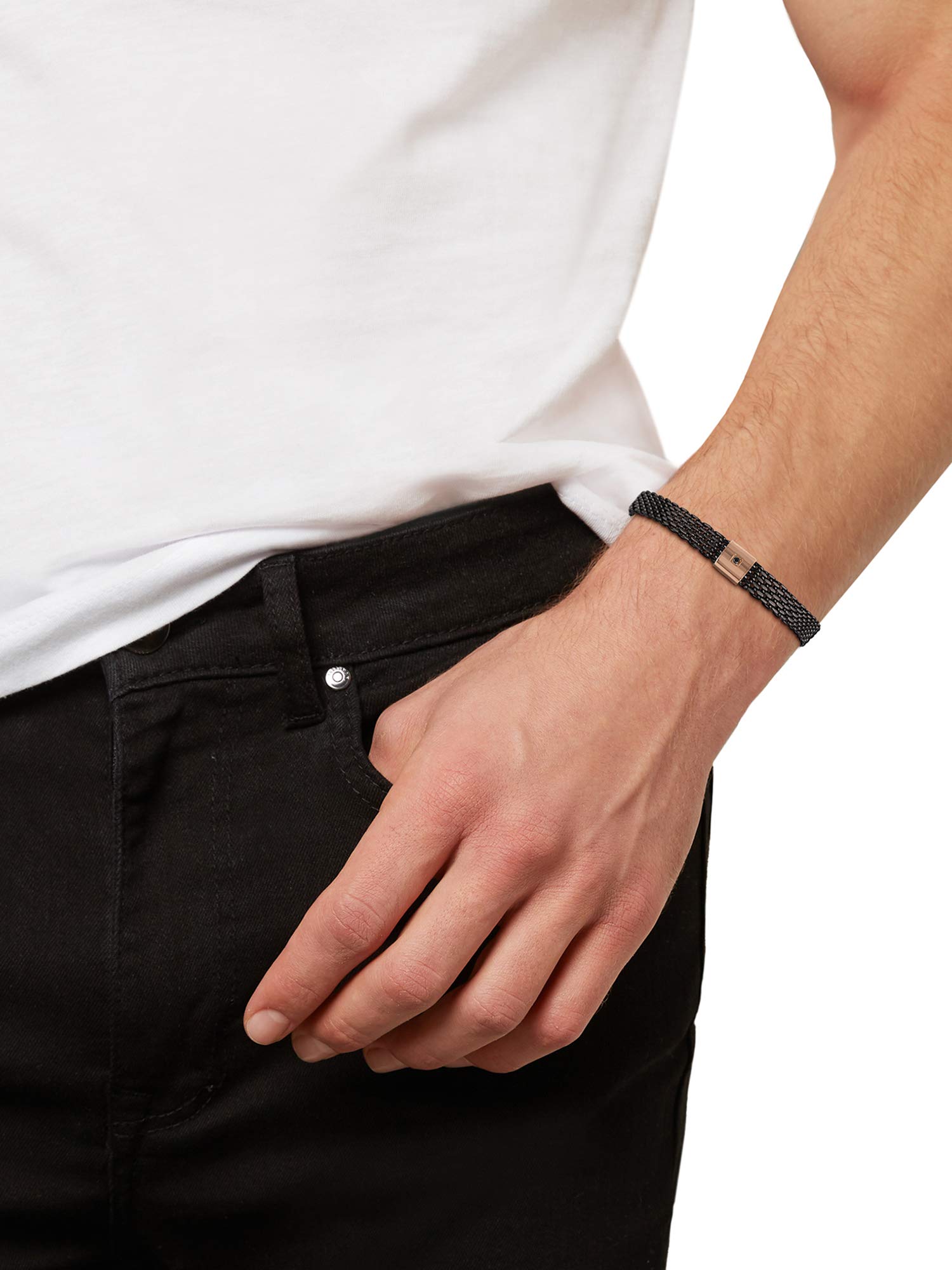 Breil, Collezione Black Diamond, Bracciale Uomo in Acciaio, con Diamante Naturale, Pratica Chiusura a Moschettone, Idee Regalo Uomo, Lunghezza Regolabile 17.5-22 cm