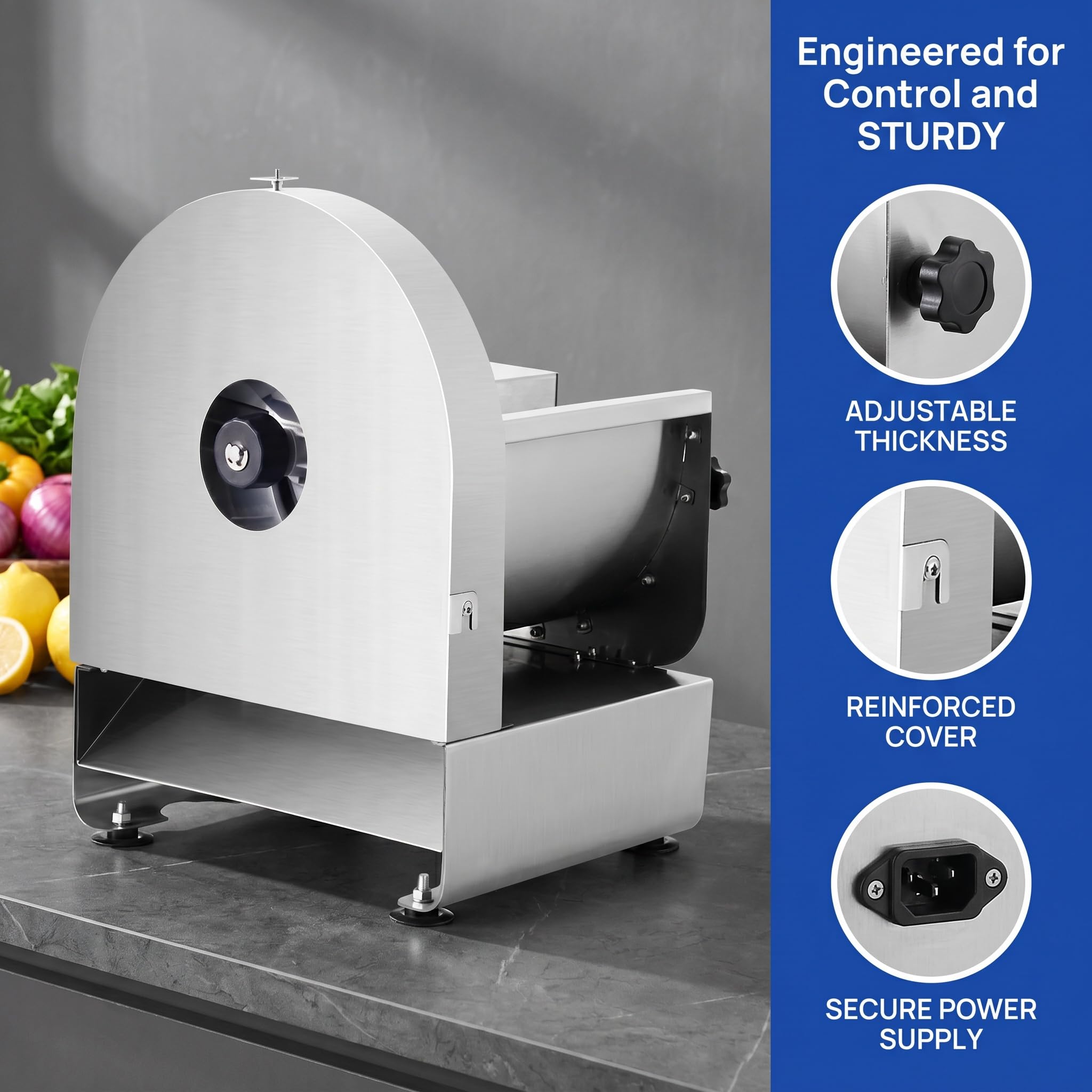 Affettatrice Elettrica per Frutta E Verdura, Affettatrice Professionale per Verdure, Spessore Regolabile da 0,2 A 8 Mm, Affettatrice per Alimenti in Acciaio Inossidabile con Vassoio