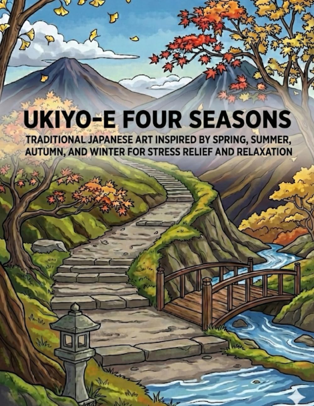 Ukiyo-e Four Seasons Coloring Book for Adults: Traditional Japanese Art Inspired by Spring, Summer, Autumn, and Winter for Stress Relief and Relaxation
