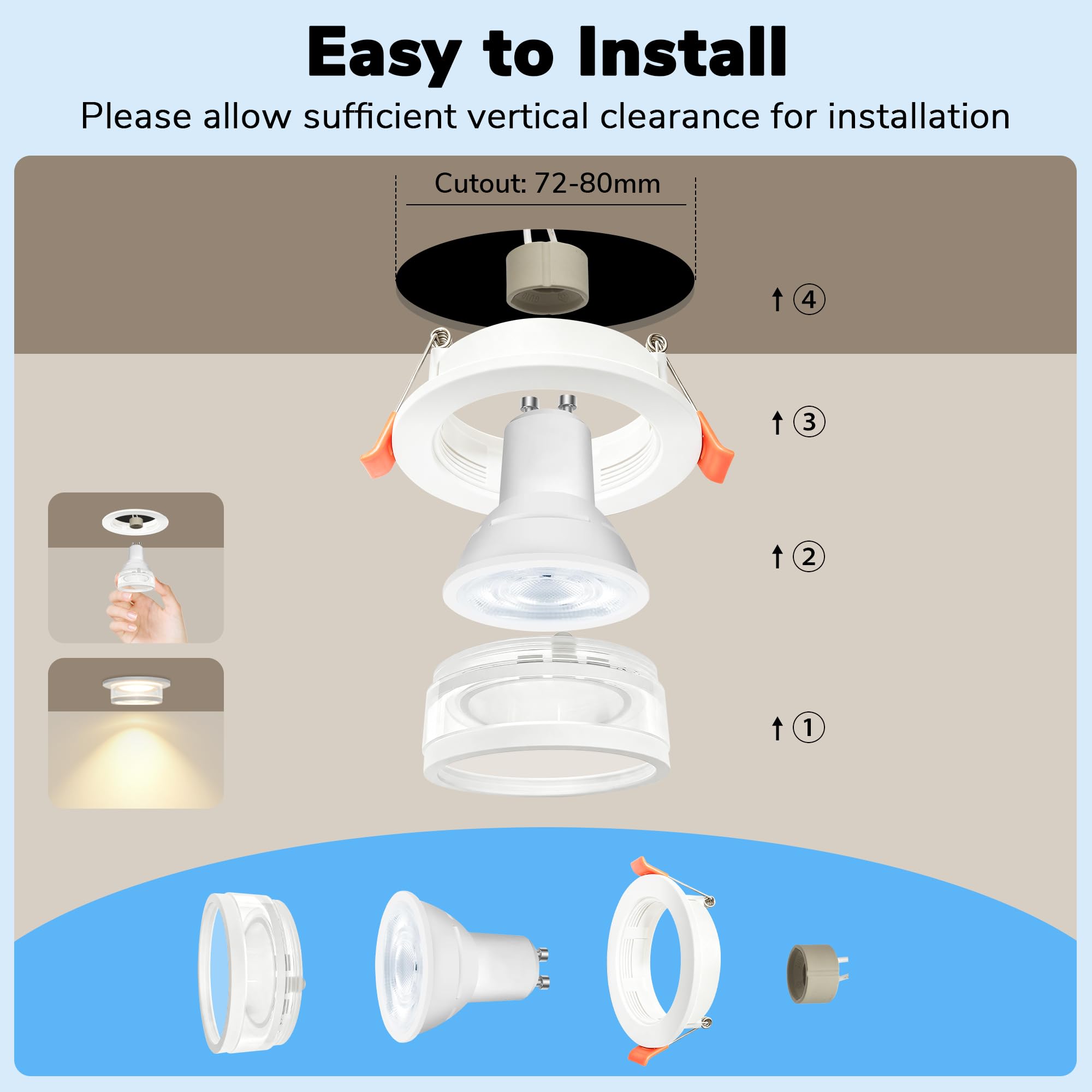 Foco Empotrable GU10 Juego de 12, Antideslumbramiento con Efecto Halo, Foco LED Techo Blanco Ultra Fino IP44 Resistente al Agua, Orificio 72-80mm Ajustable, para Baño Cocina Salón,Sin Bombilla