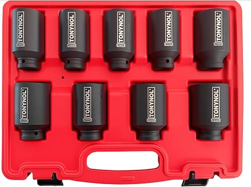 TONYNOL Juego de llaves de impacto profundo de 12 pulgada, 6 puntos, SAE (12 unidad de 1-38 pulgadas a 1-34 pulgadas), 7 piezas, Cr-Mo, juego de