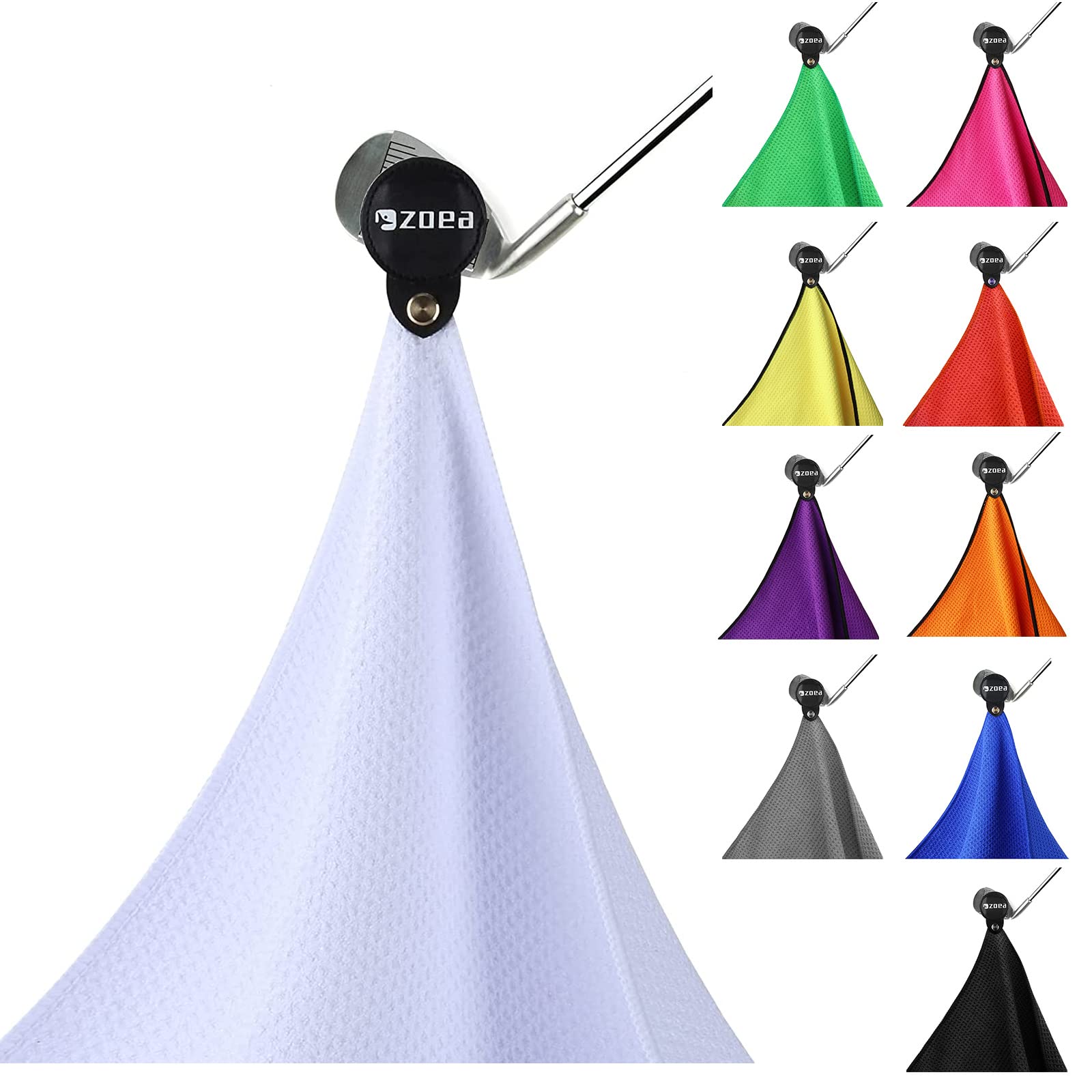 ZOEA Magnetic Towel, Magnetic Clip for Golf Towel, Microfiber Fabric Waffle Pattern Towels Industrial Strength Magnet for Strong Hold to Golf Carts or Clubs (1, White)