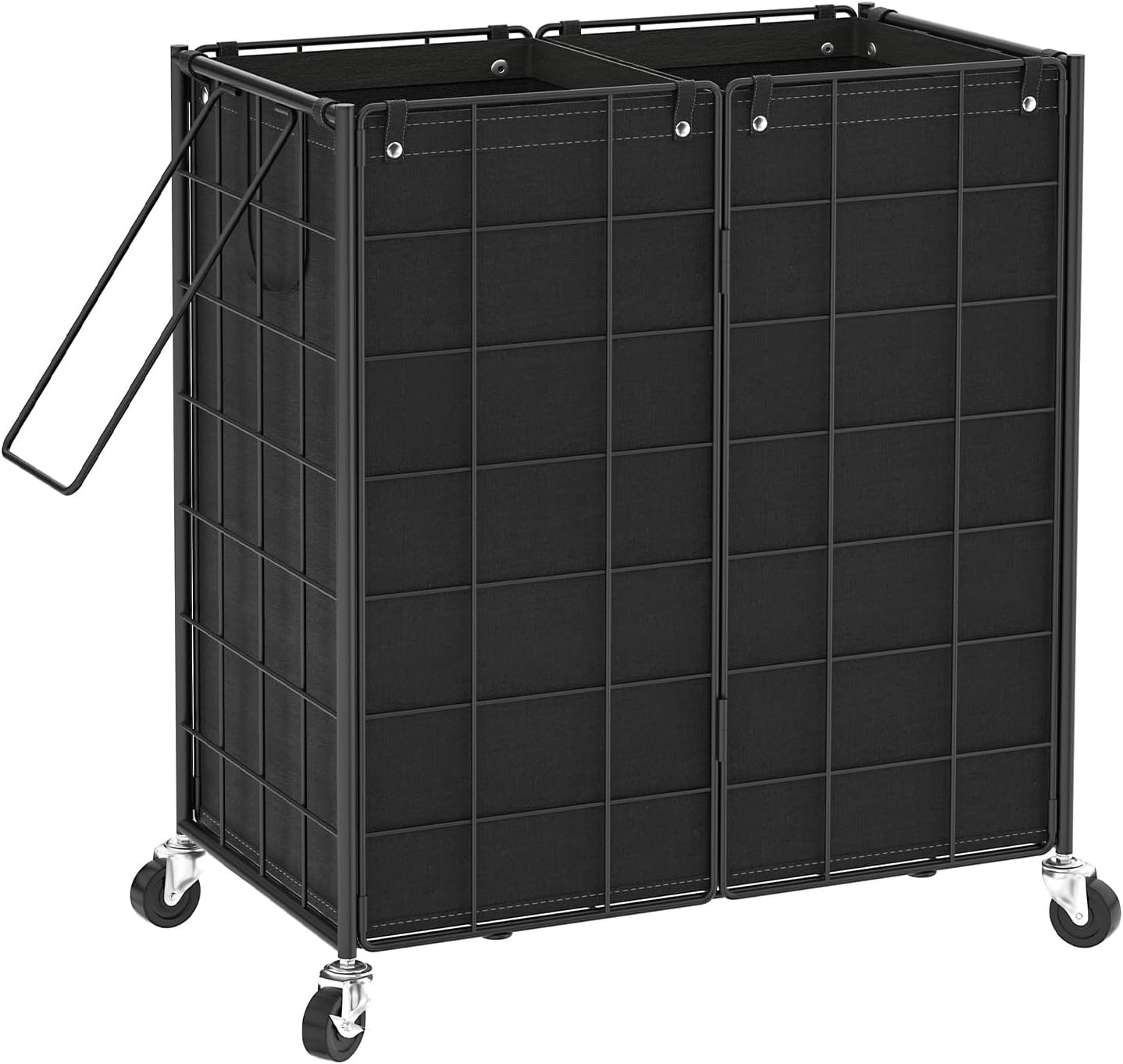 WOWLIVE Double Laundry Hamper with Wheels,Metal Wire Frame Rolling Laundry Basket with 2 Removable bags,120L Dirty Clothes Hamper Organizer Dorm Room Storage for Bedroom,Bathroom,Black 120L (22.0 x 13.0x 26.4 Inches) Black