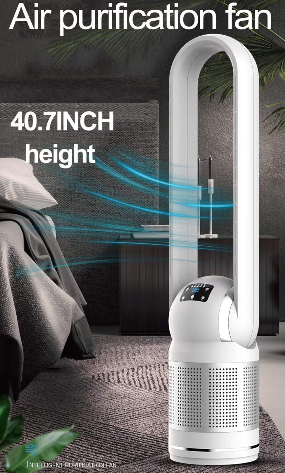 Wentylator kolumnowy ciepło/zimny bezłopatkowe oczyszczanie powietrza pilot 8 prędkości timer h oscylacja 80° Wentylacja Wyświetlacz LED idealny do kuchni sypialni lub burea
