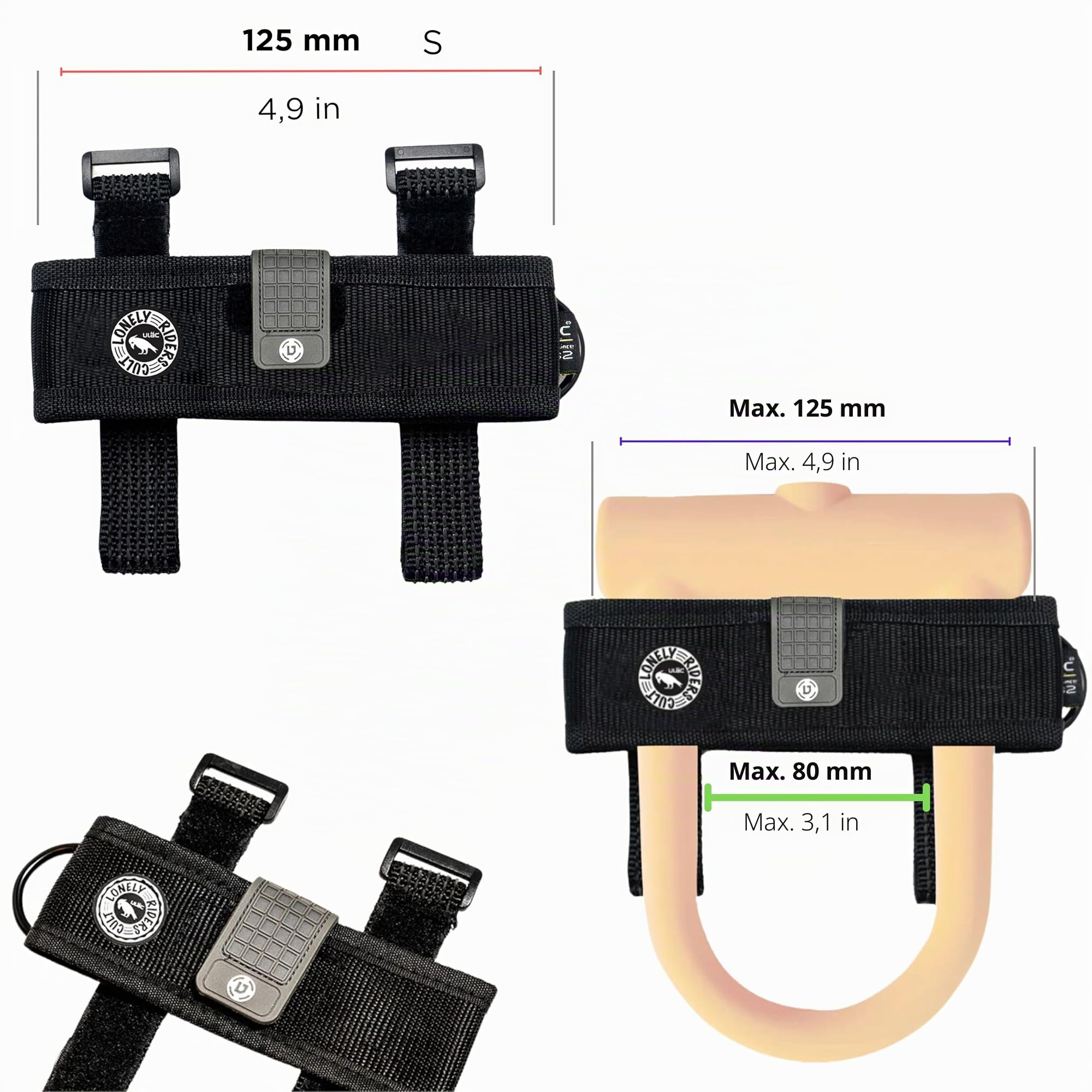 ULAC - Verstellbare Halterung U D Bügelschloss Maximalbreite 125mm | Kompatibel Mit Fahrrädern Hochwertig Leichtes Design 55g | Robustes Nylonmaterial Einfache Montage Rahmen Lenker Universal