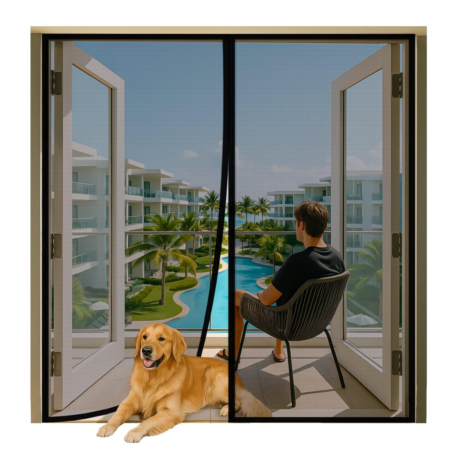 Magnetic Screen Door for 72"x80" French Door, Durable Fiberglass Double Door Screen Mesh Curtain Fits Door Opening up to 70" x79‘’ Keep Bugs Out