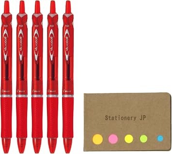 Pilot Acroball Retractable Advanced Ink Ball Point Pens, Medium Point 1.0mm, Red Ink, Rubber Grip, 5-Pack, Sticky Notes Value Set