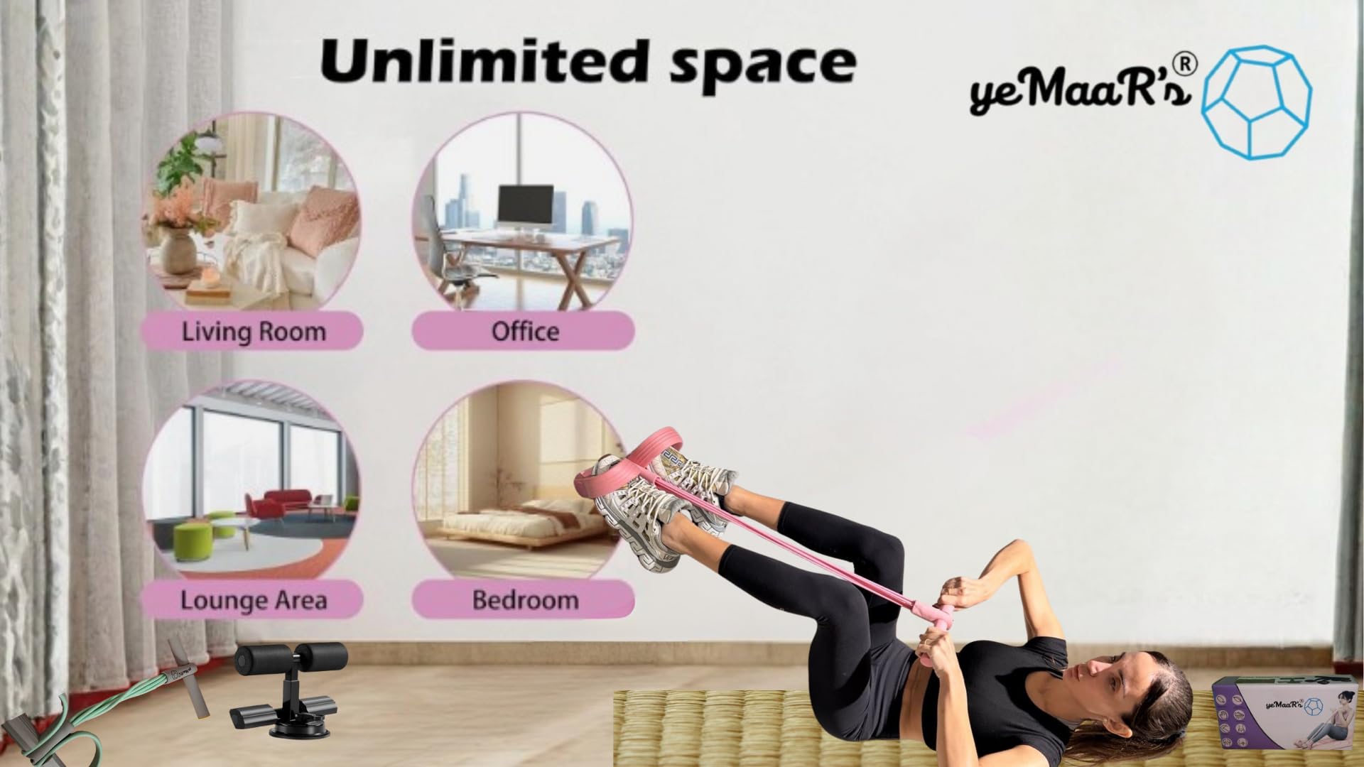 yeMaaR's Natural Rubber Tension Rope 6 Tube Elastic Yoga Pedal Puller Fitness Equipment Abdomen Waist Stretching Slimming Tummy Trimmer Home Gym Leg Excercise Full Body Exercise for Men and Women 1