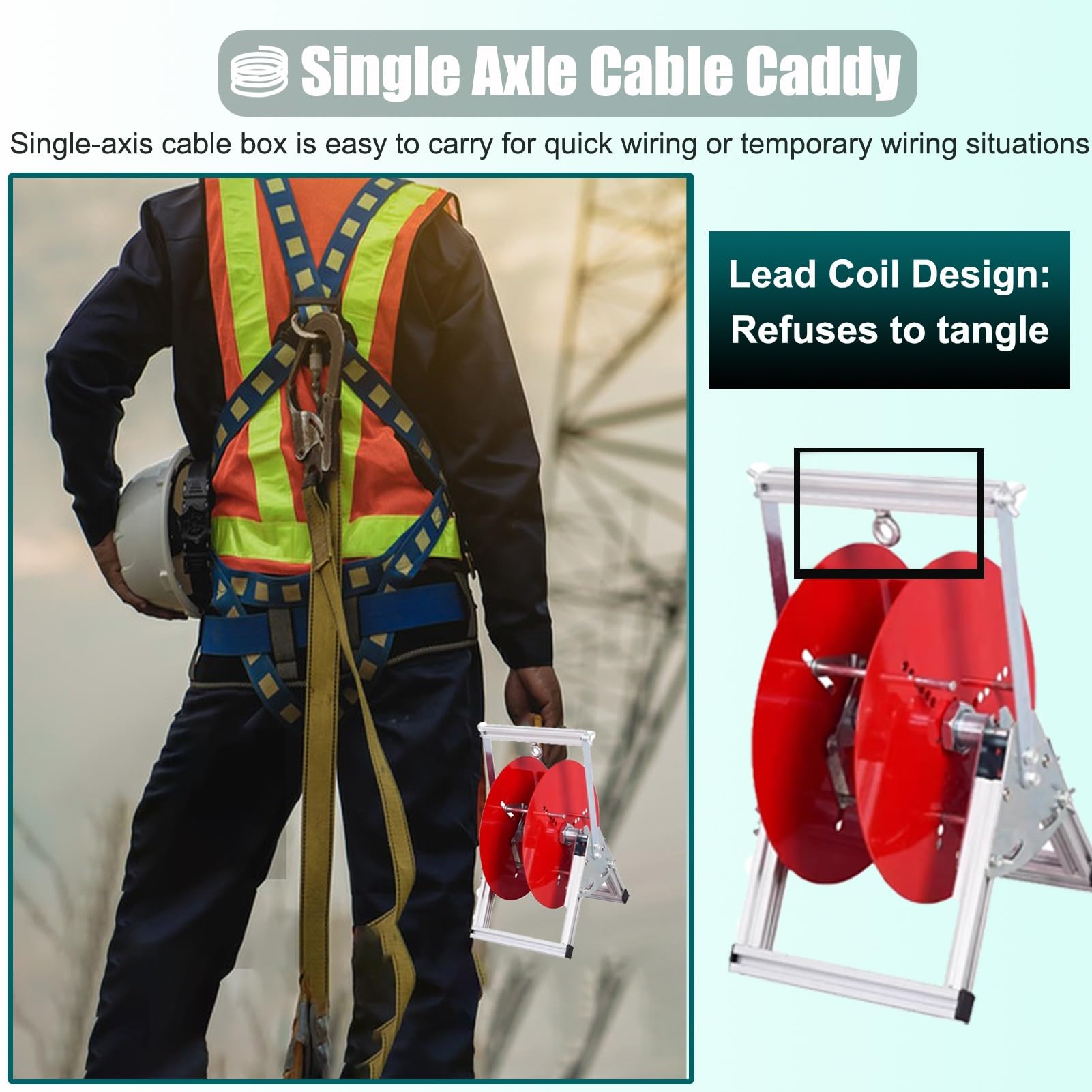 Portabobinas de Alambre Organizador de Cables Portátil y Plegable de Un Solo Eje. Dispensador de Bobinas de Alambre Pequeñas de Acero Inoxidable. Soporte para Cables Eléctricos para Electricistas.