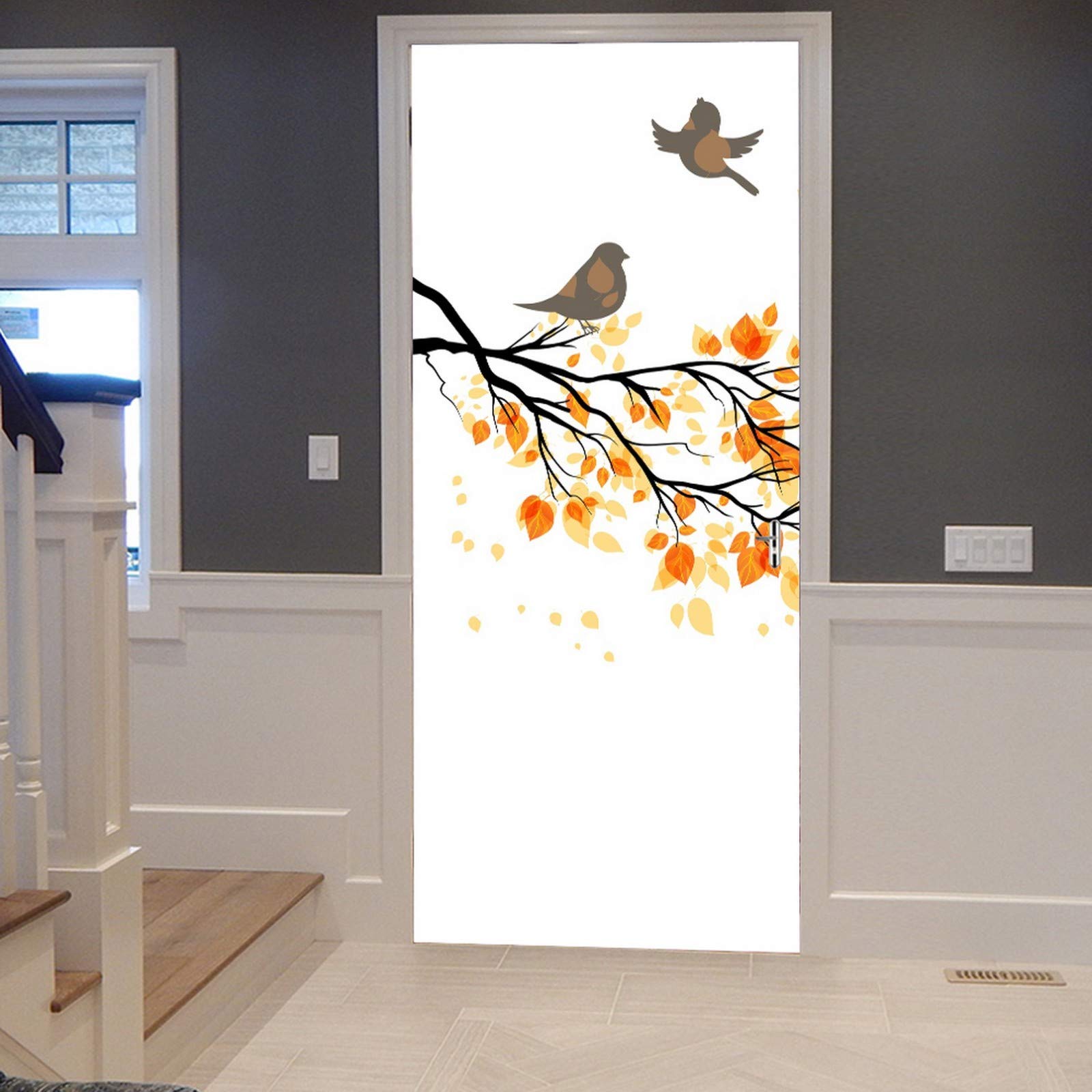 Sticker Mural Porte A.Monamour - 90x200 Cm, 3D Hibou Sur Branche, PVC Removable, Pour Porte/mur Lisse