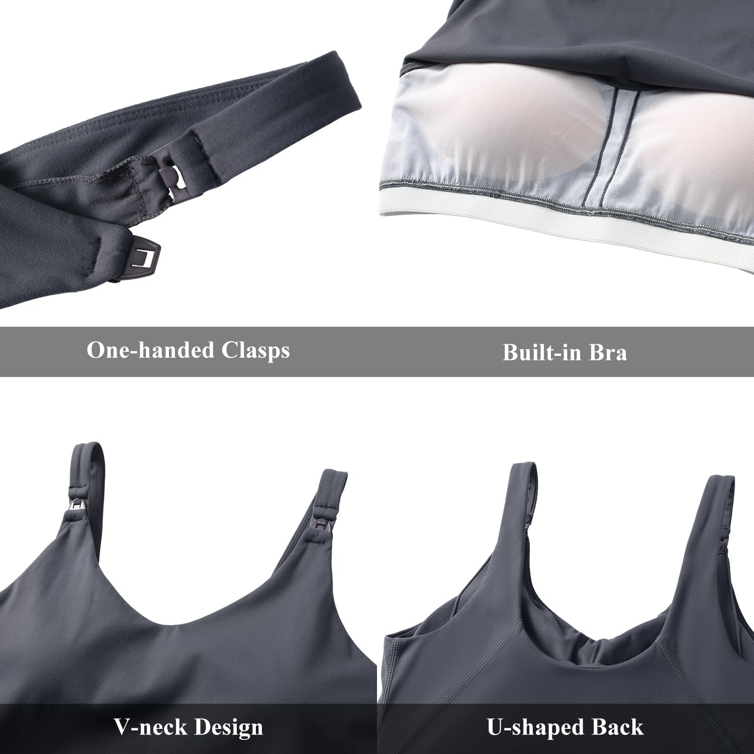 Foucome Womens Nursing Bras for Breastfeeding Maternity Tank Tops Crop Top with Built in Bra Longline Workout Sports Bra - Image 4