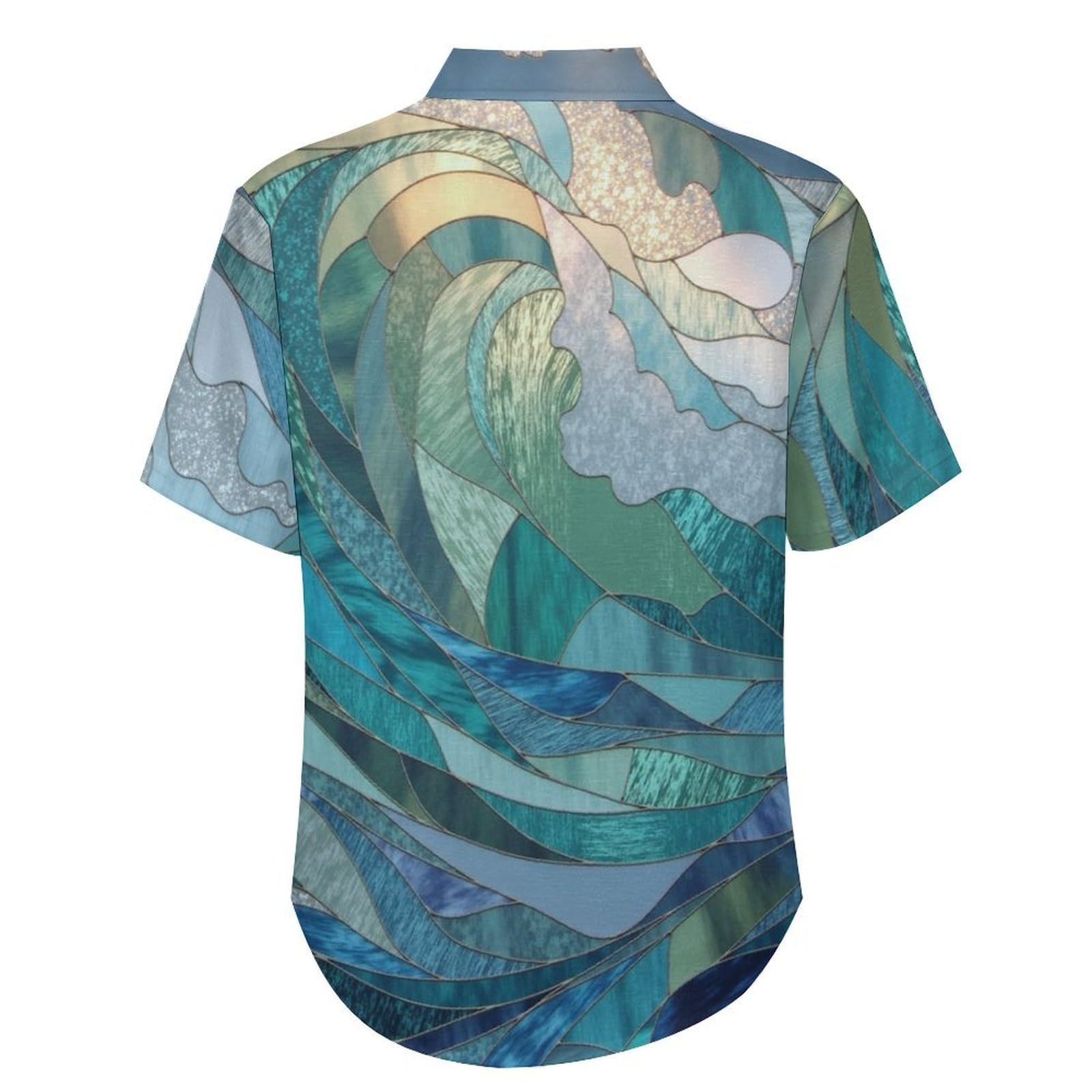 Funky Camicia Hawaiana Uomo, Manica Corta Design Aloha Camicie con Bottoni, Estiva Camicie a Onde Oceaniche su Lastra di Vetro Casual Stampa Spiaggia Estate Arte Astratta Camicia