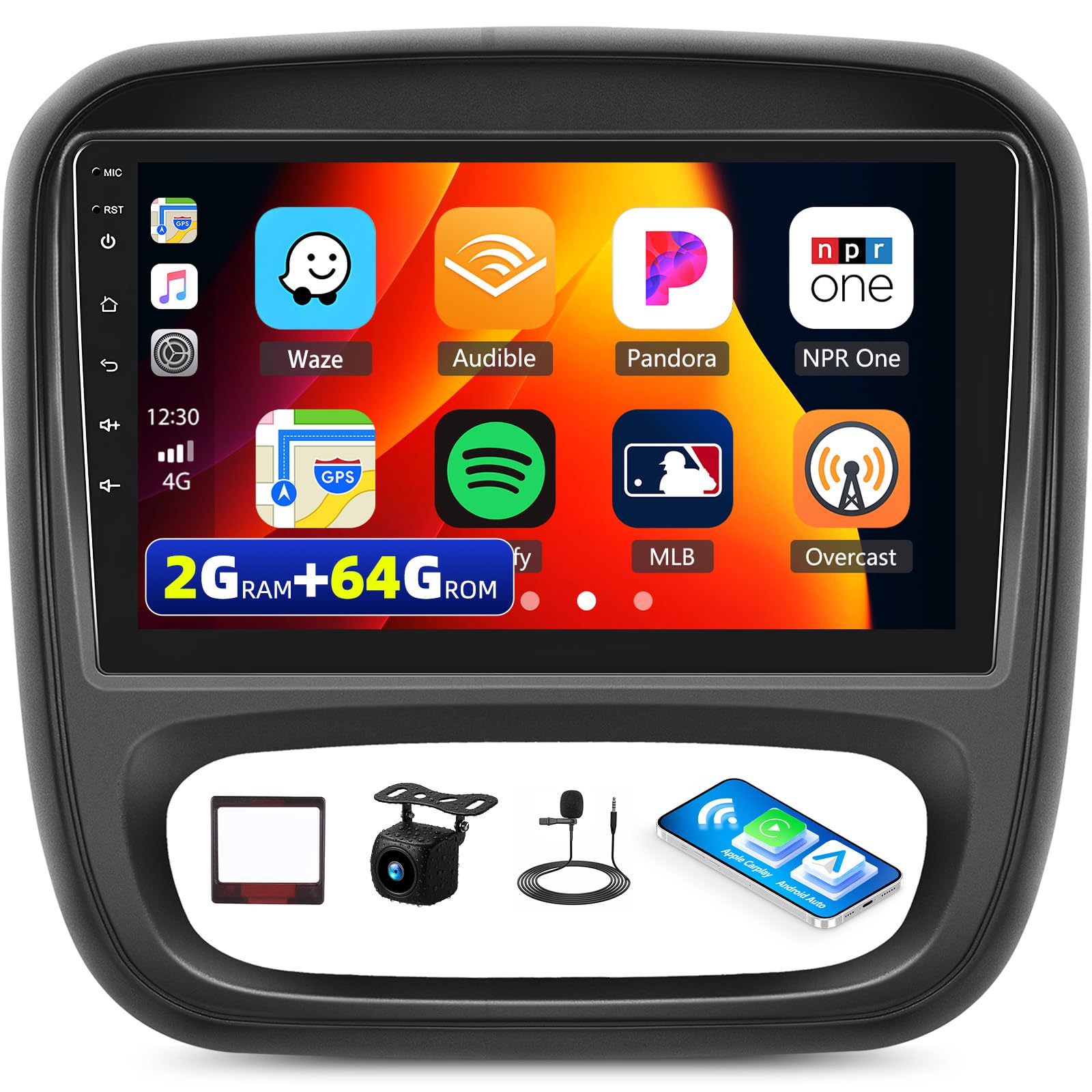 2G+64G GOHHDL Android Autoradio 2 Din für Renault Traffic 3 2014-2021 / Opel Vivaro B 2014-2018 mit Navi Carplay Android Auto, 9 Zoll Touch Radio mit GPS Navi WiFi Bluetooth FM/RDS SWC Rückfahrkamera
