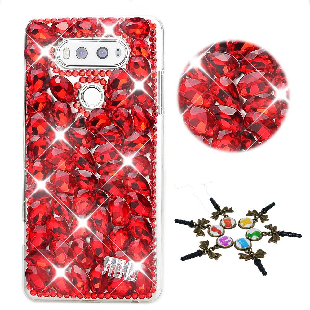 STENES Bling Phone Case Compatible with LG K52 Case - Stylish - 3D Handmade [Sparkle Series] Pretty Rhinestone Sparkly Diamond Design Cover Case - Red