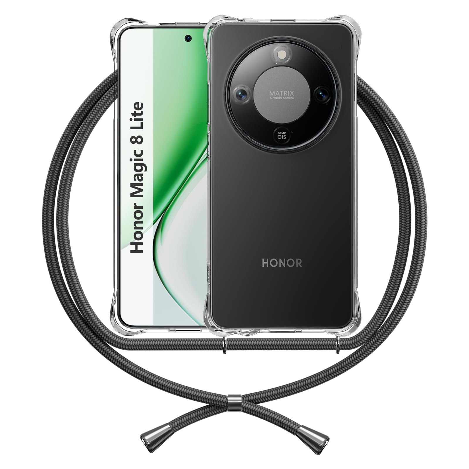 Cover per Honor Magic 6 Lite, Corda Custodia in Silicone con Regolabile Cordino, Silicone Case Cordini Custodia Cellulare da Collo, Verde