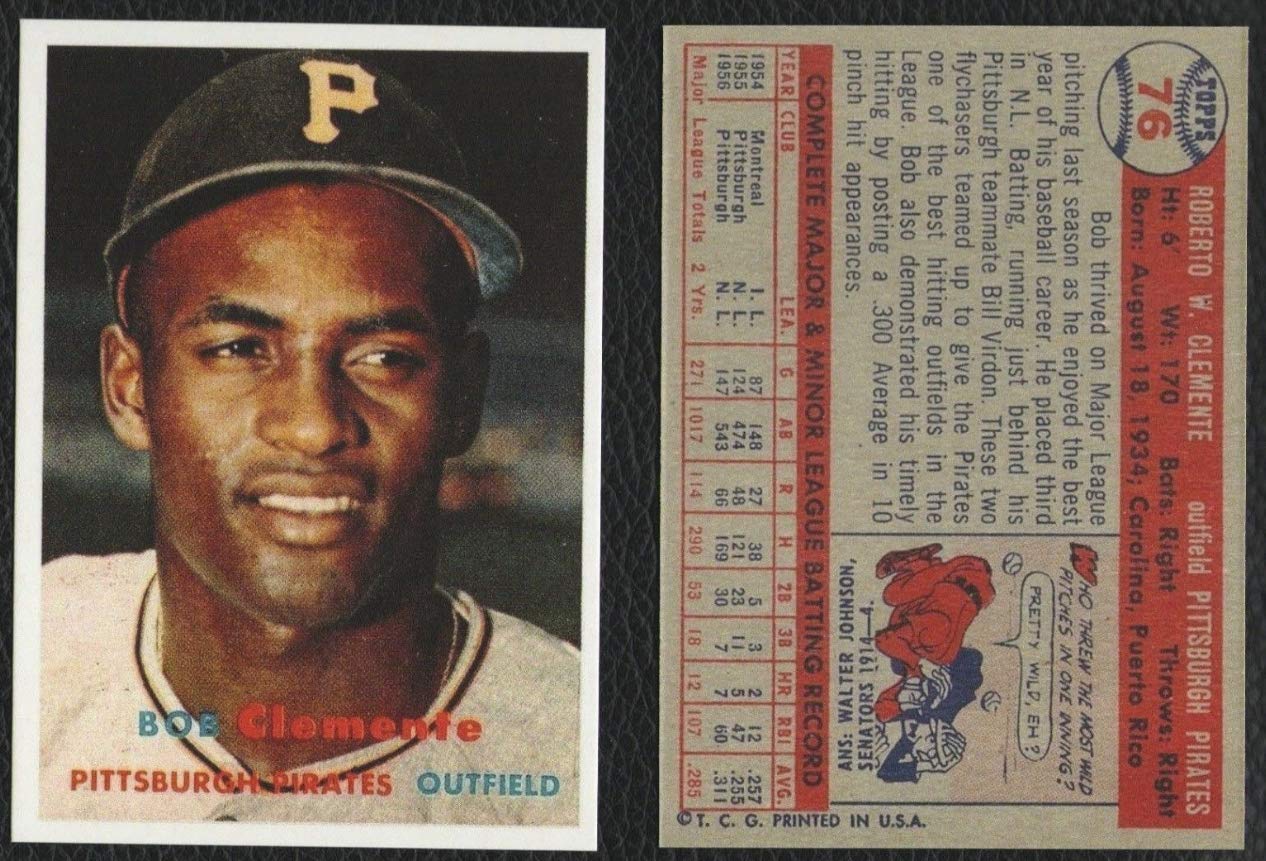 ROBERTO CLEMENTE HOF 1957 Topps 3rd Year #76 Pittsburgh Pirates REPRINT - Baseball  Card at Amazon's Sports Collectibles Store