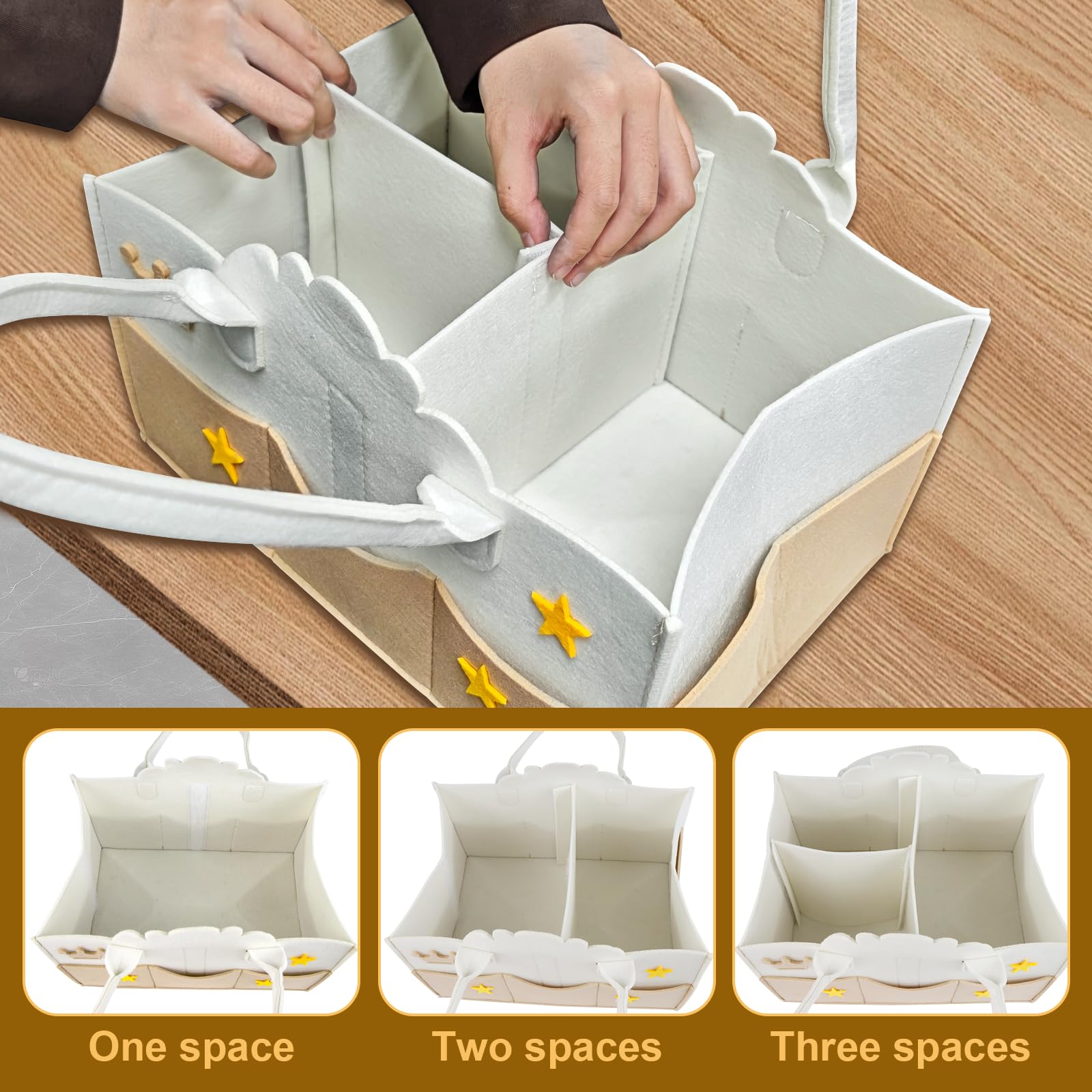 Cesta Organizadora Bebe,Organizador Pañales de Fieltro con Compartimentos Extraíbles,Cestas Bebe Cesta Cambiador para Juguetes,Libros Ilustrados,Aperitivos,Material de Oficina