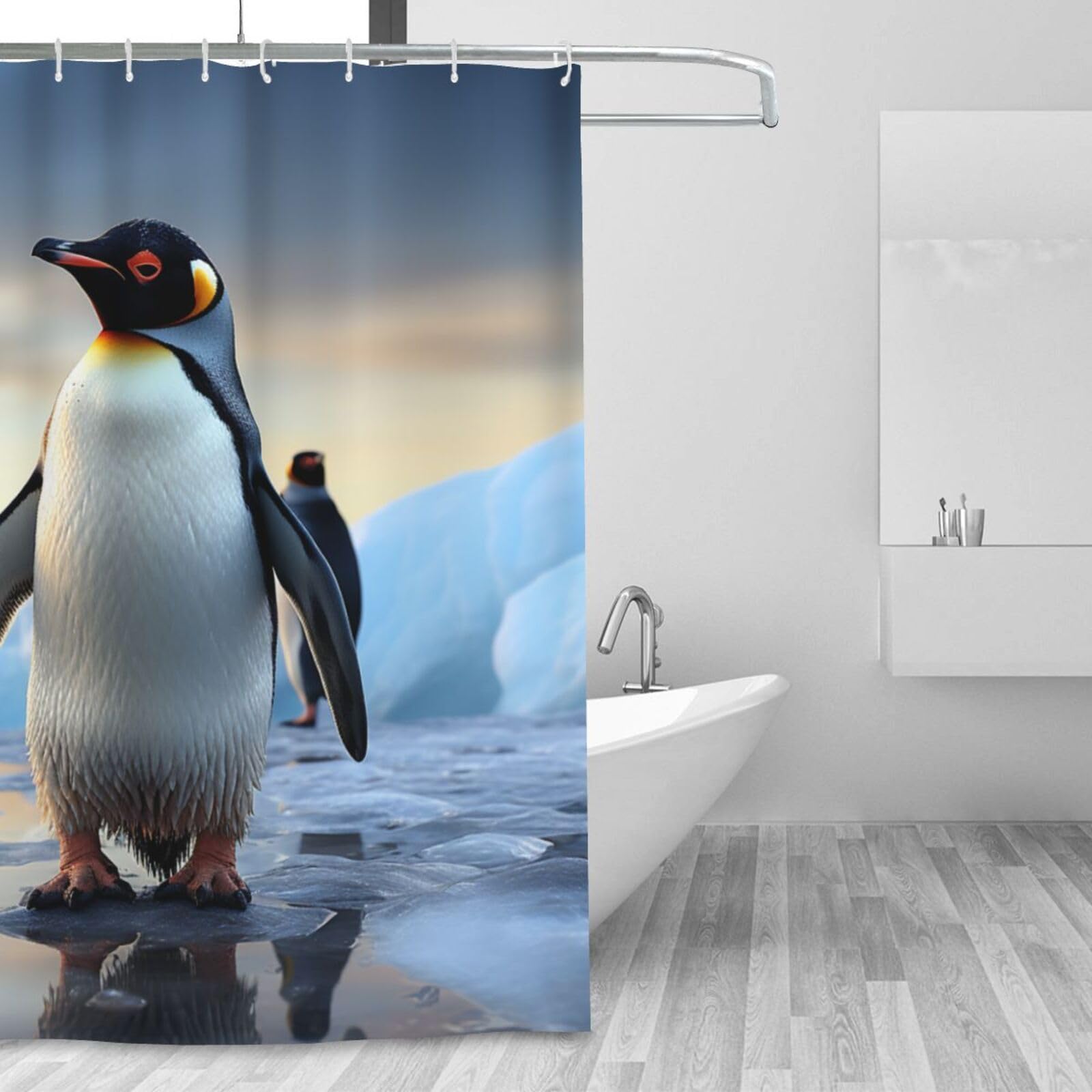 Rideau de douche lavable imperméable avec 12 crochets rideau pingouin hiver 183x183 cm