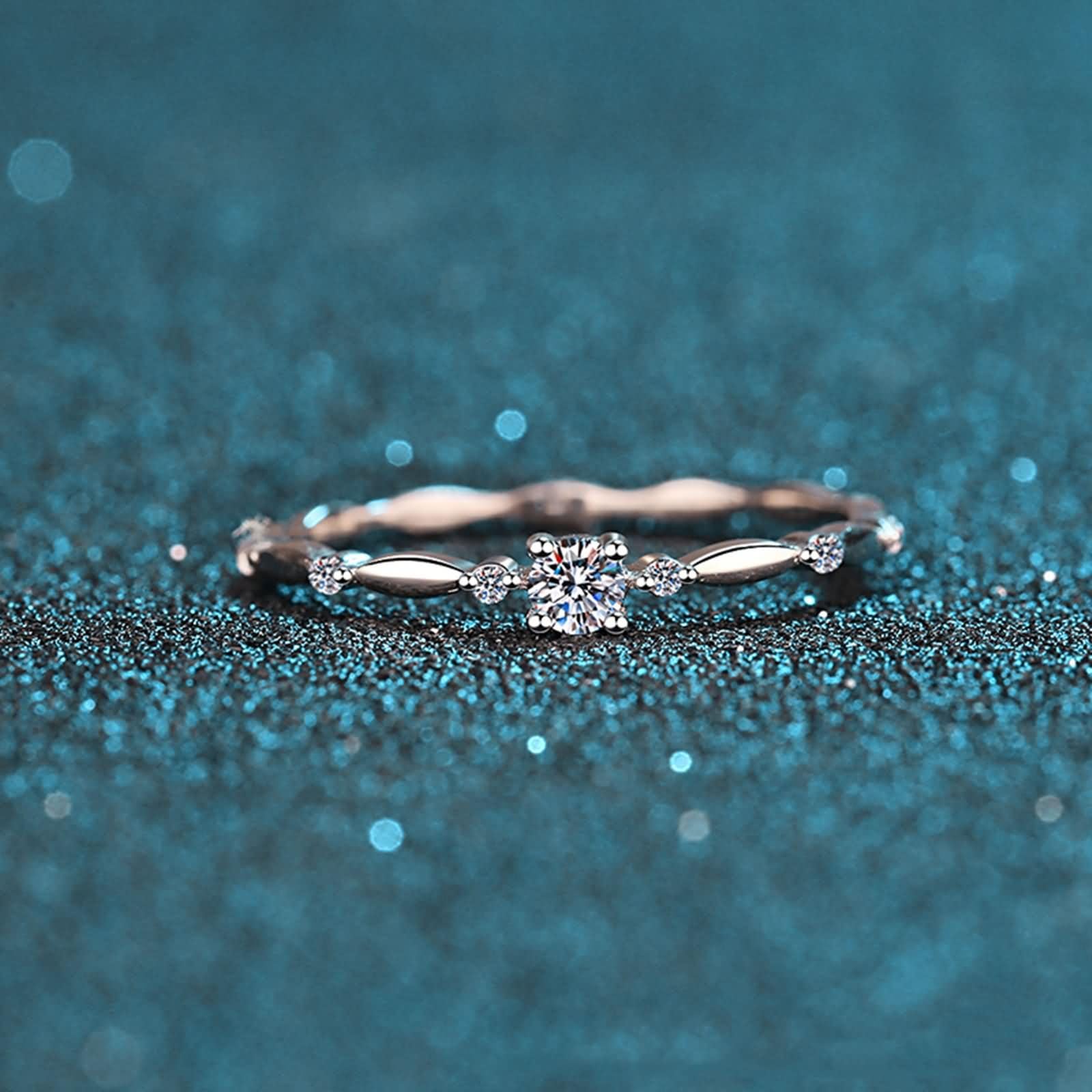 Anillo de Boda Mujer Oro Blanco 9K / 14K / 18K, Redondo con Diamante Creado de 0,1ct, Anillos Eternidad Mujer Plata