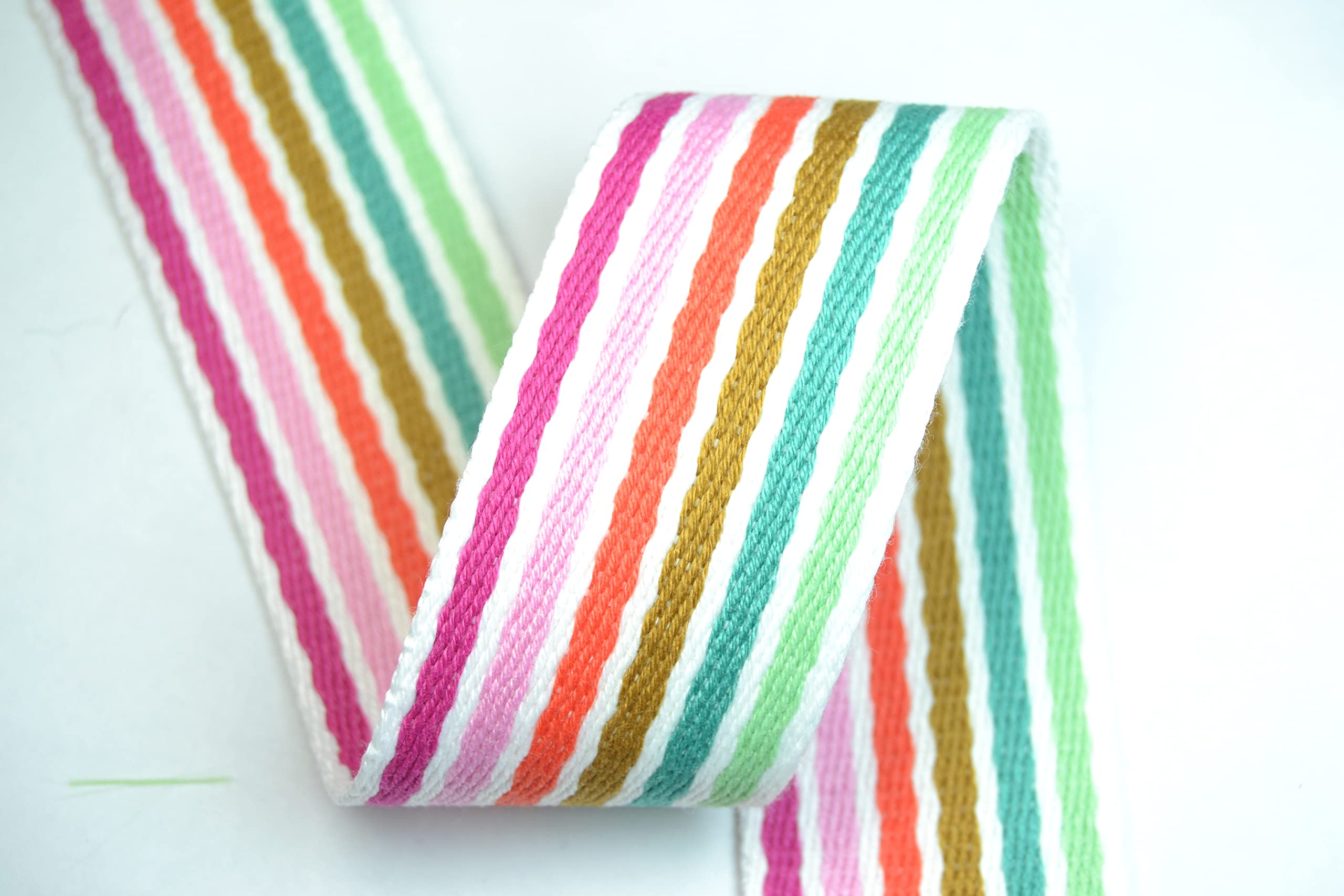celloexpress 38mm Polyester Mix Striped Webbing - Pastel Mix and White Stripe - 3m (300cm) - Strap Tape Bag Tote Handle