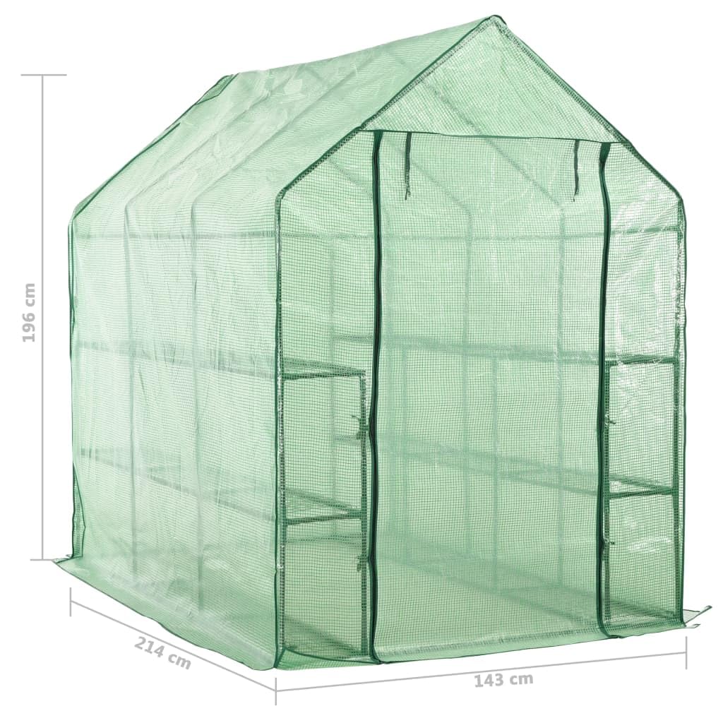 vidaXL Szklarnia ogrodowa z 12 półkami, stal, 143x214x196 cm