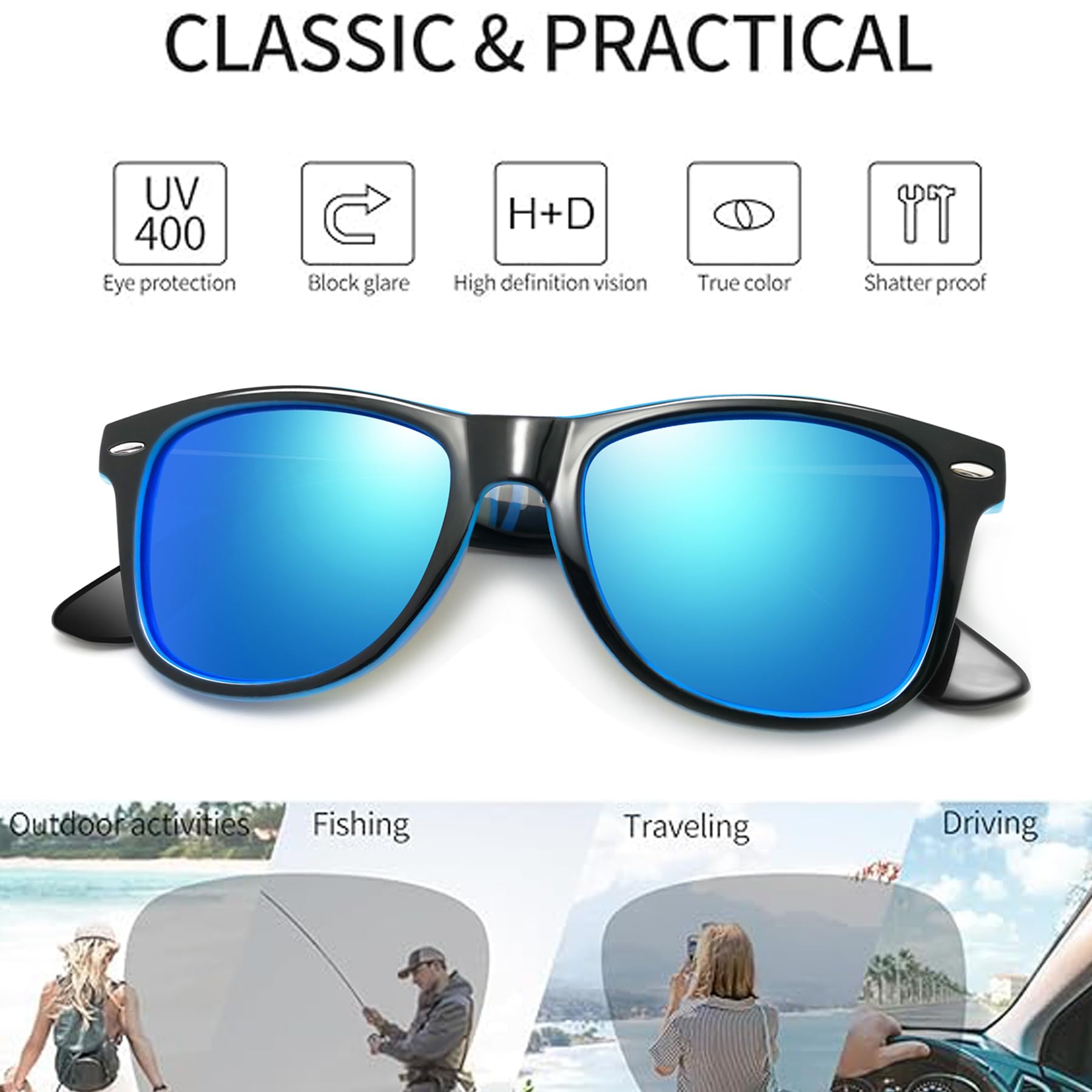 Joopin Occhiali da Sole Uomo Donna Polarizzati Classici Quadrati UV400 Protezione per Guida Pesca Guidare Golf Retrò Anni 80 Design Sunglasses