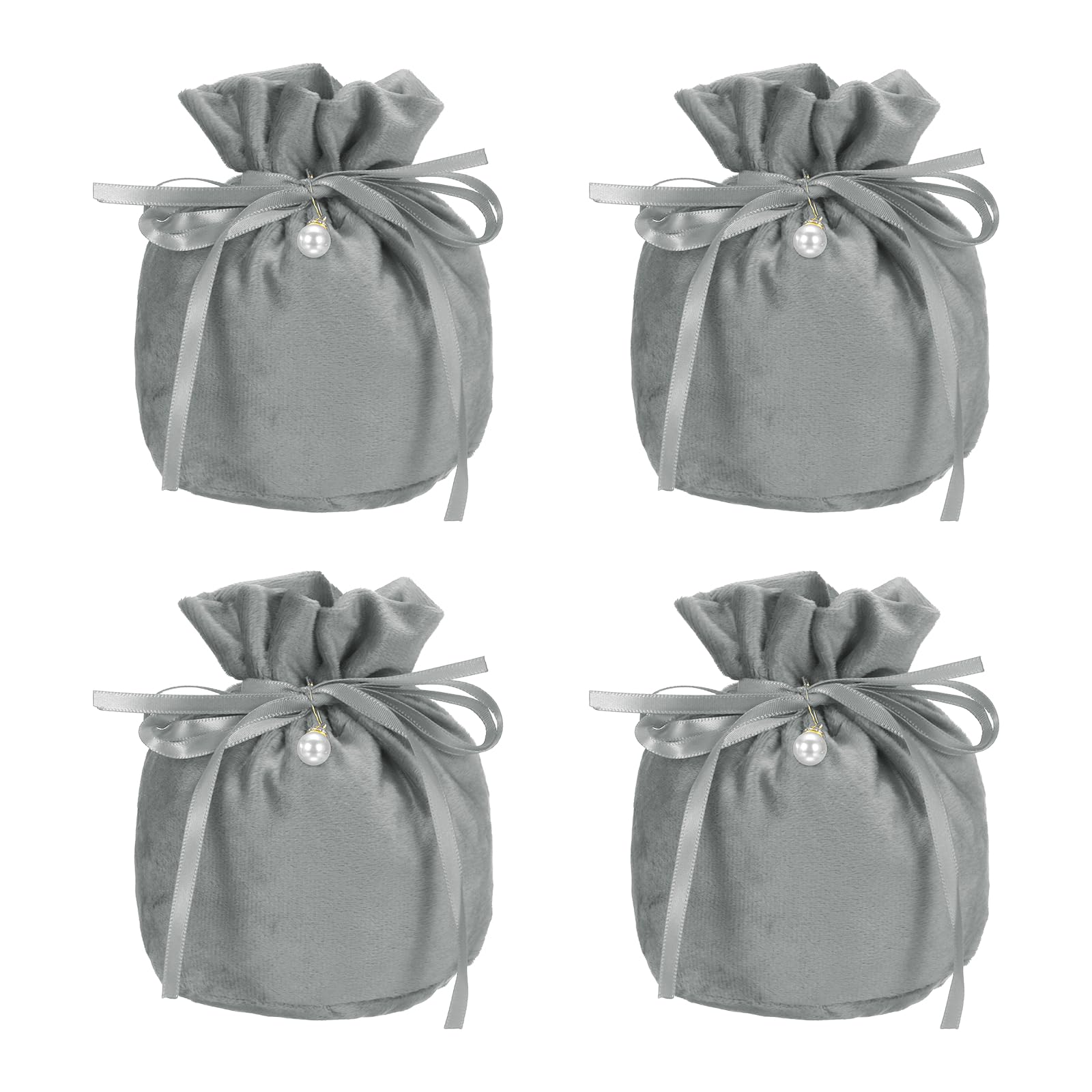 PATIKIL Velvet Drawstring Bags, (6 x 5 Inch, Dark Grey) (4 Pcs), Flannel Jewelry Bags with Pearl Mini Candy Packaging Storage Pouches, Suit for - Wedding/Favor/Party/Birthday
