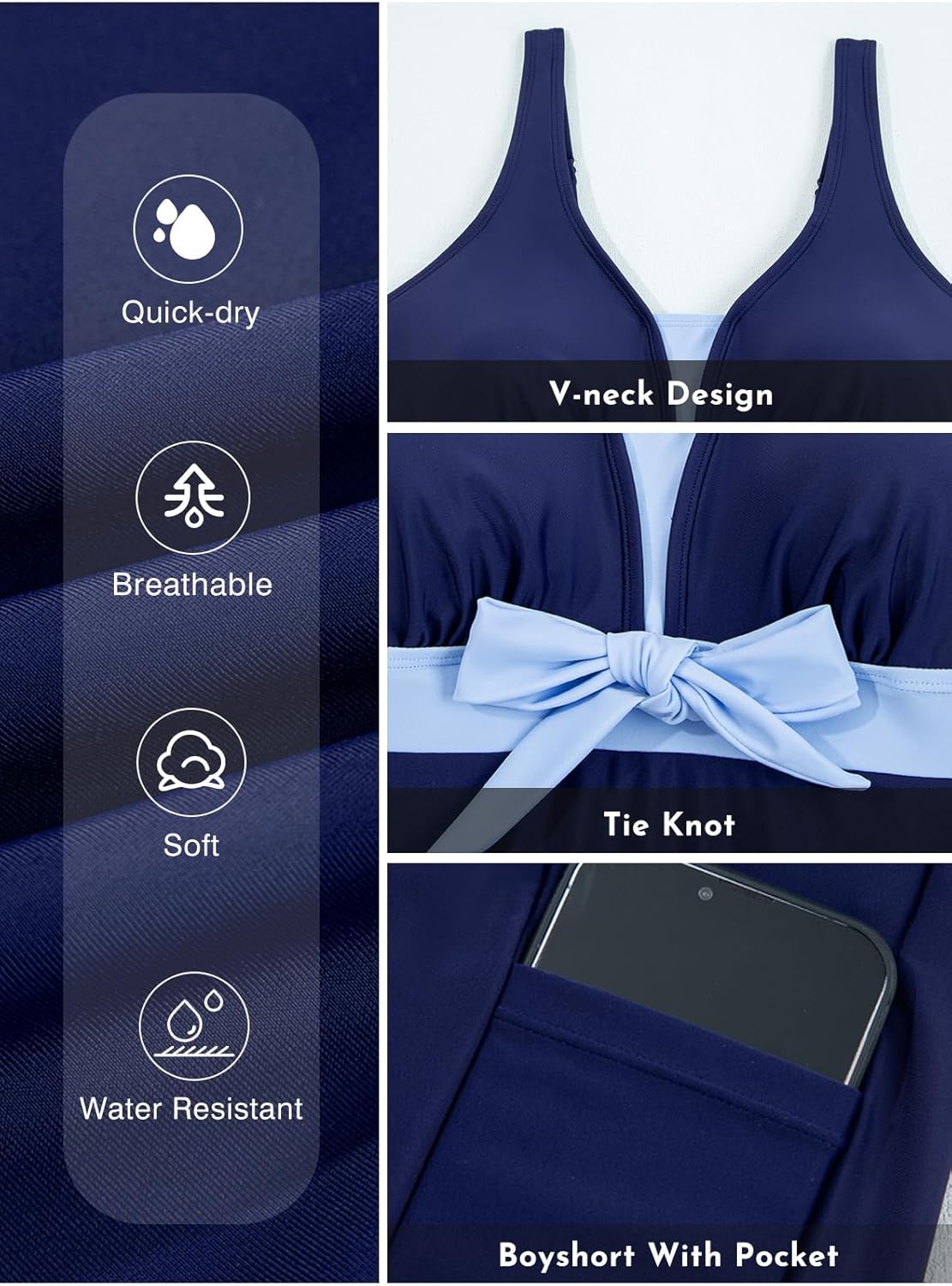 Aleumdr Women Printed Two Piece Tankini Swimsuits Tummy Control Swim Dress High Waisted Boyshort with Pockets - Image 8