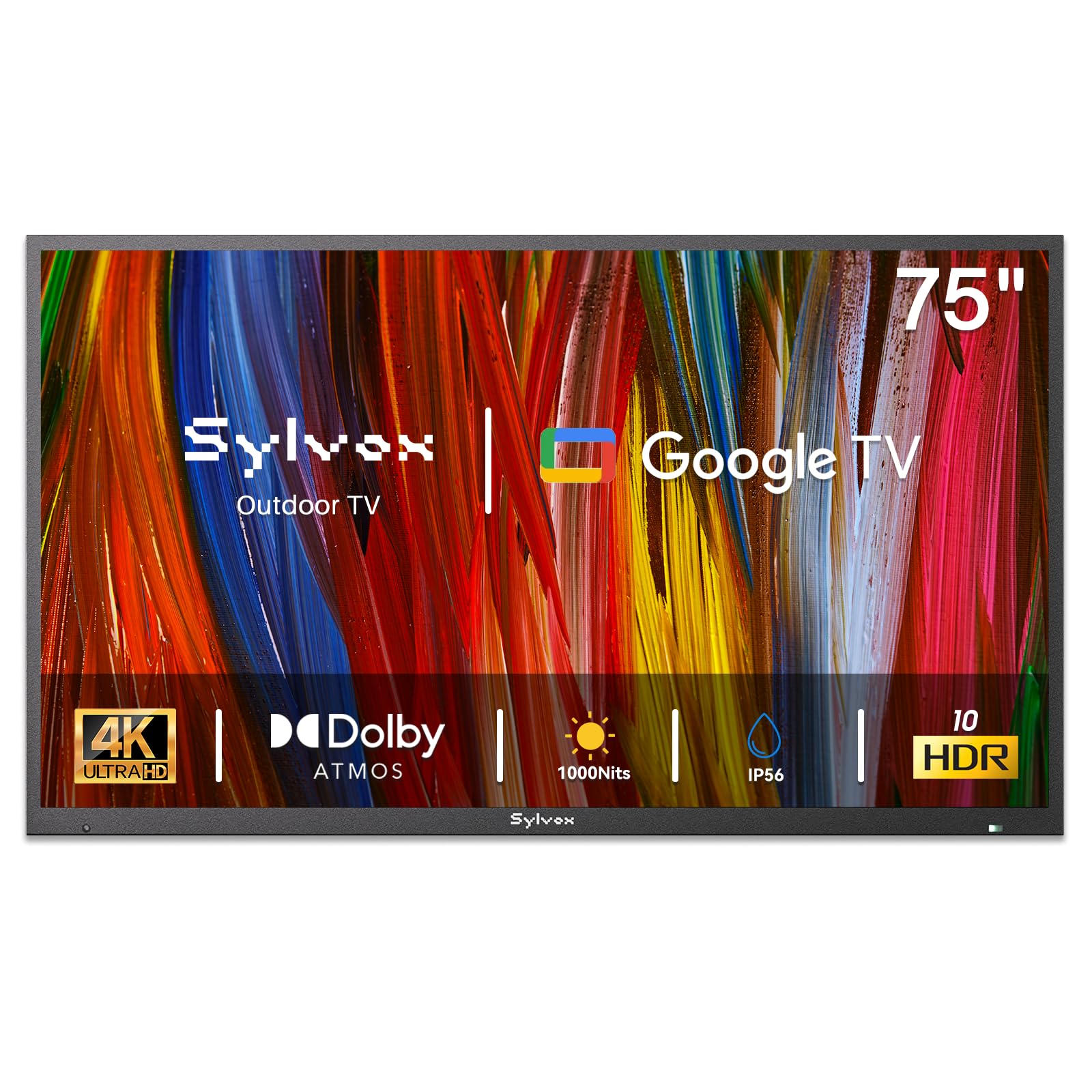 SYLVOX Outdoor TV, 75 inch Smart TV Waterproof Outdoor TVs, 4K Weatherproof Television for Outside, Support Google Assistant, Chromecast, 1000 nit Brightness Partial Sun (Deck Pro 2.0/2024)