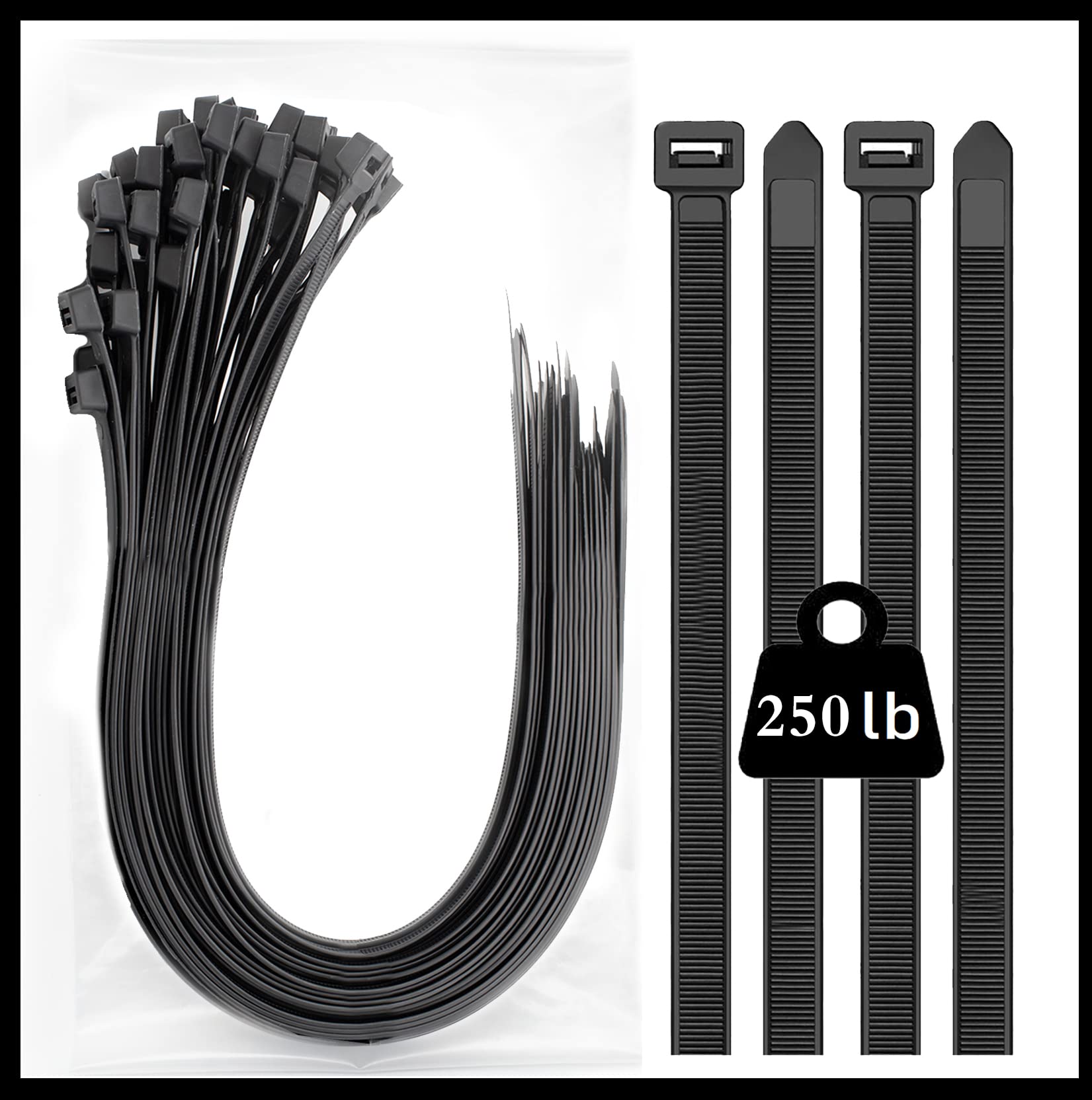 ANOSONLarge Zip Ties 36 inch (50 Pack), Long Zip Ties Heavy Duty with 250 lb Tensile Strength, Big Cable Ties, Black,