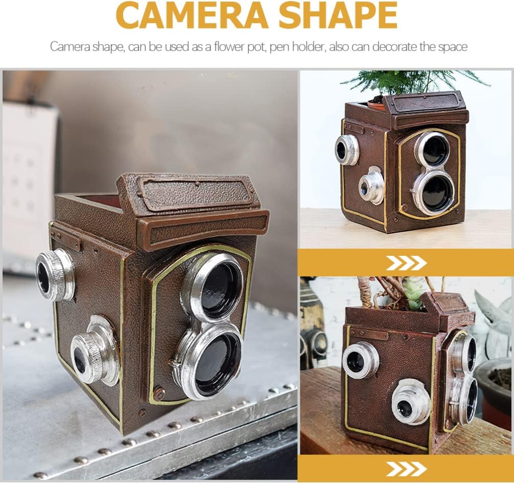 Yardwe Retro Camera Flower Pot Vintage Camera Shaped Planter for Succulents Decorative Home Office Garden Balcony Accent