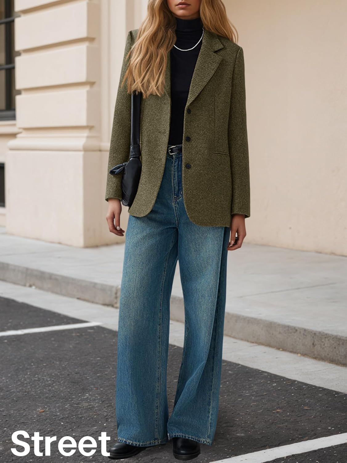 Mina Self 2026 Spring Women Herringbone Tweed Wool Blazer-Lapel Collar Business Casual Long Sleeve Office Jacket with Pockets - Image 5