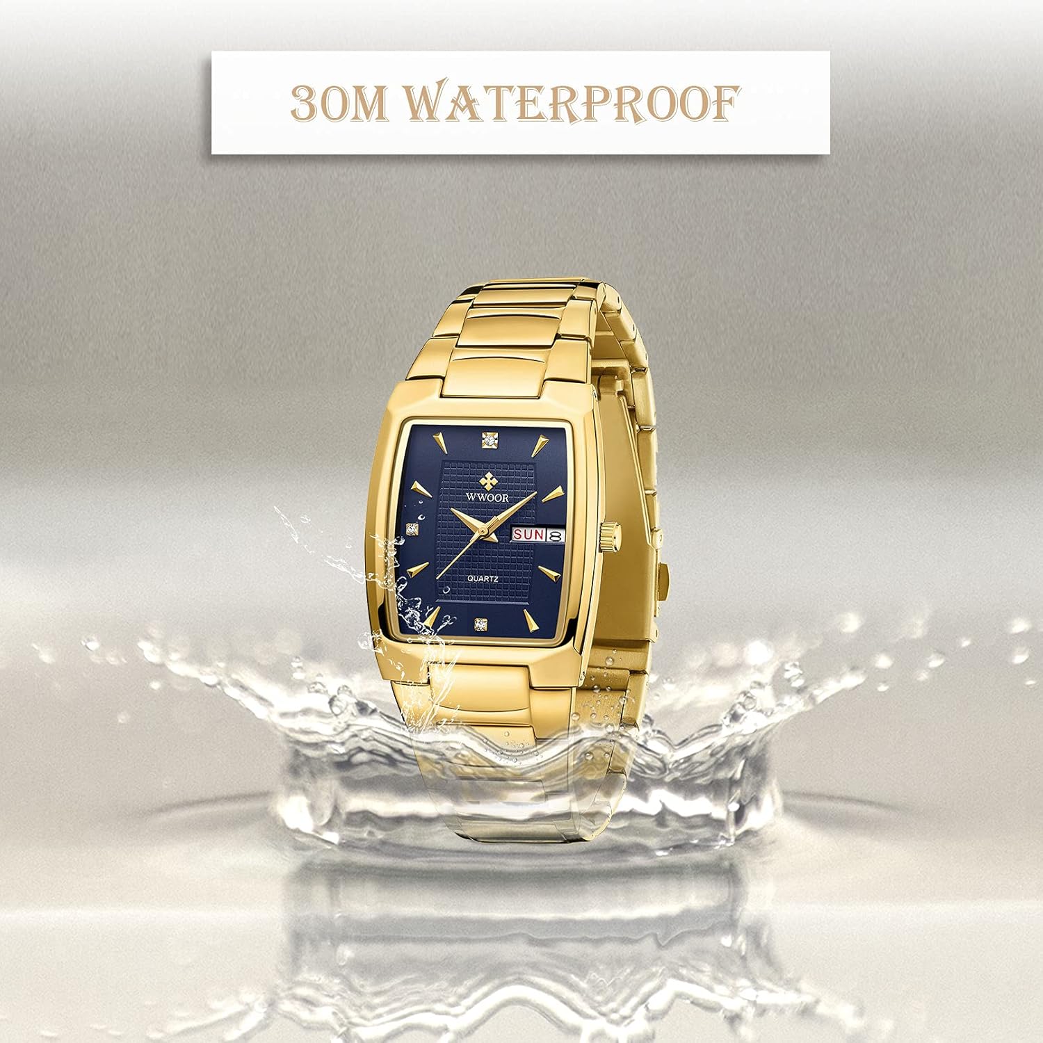 WWOOR Square Watches for Men Stainless Steel Mens Square Watch with Date Original Waterproof Analog Quartz Fashion Business Casual Wristwatch - Image 4