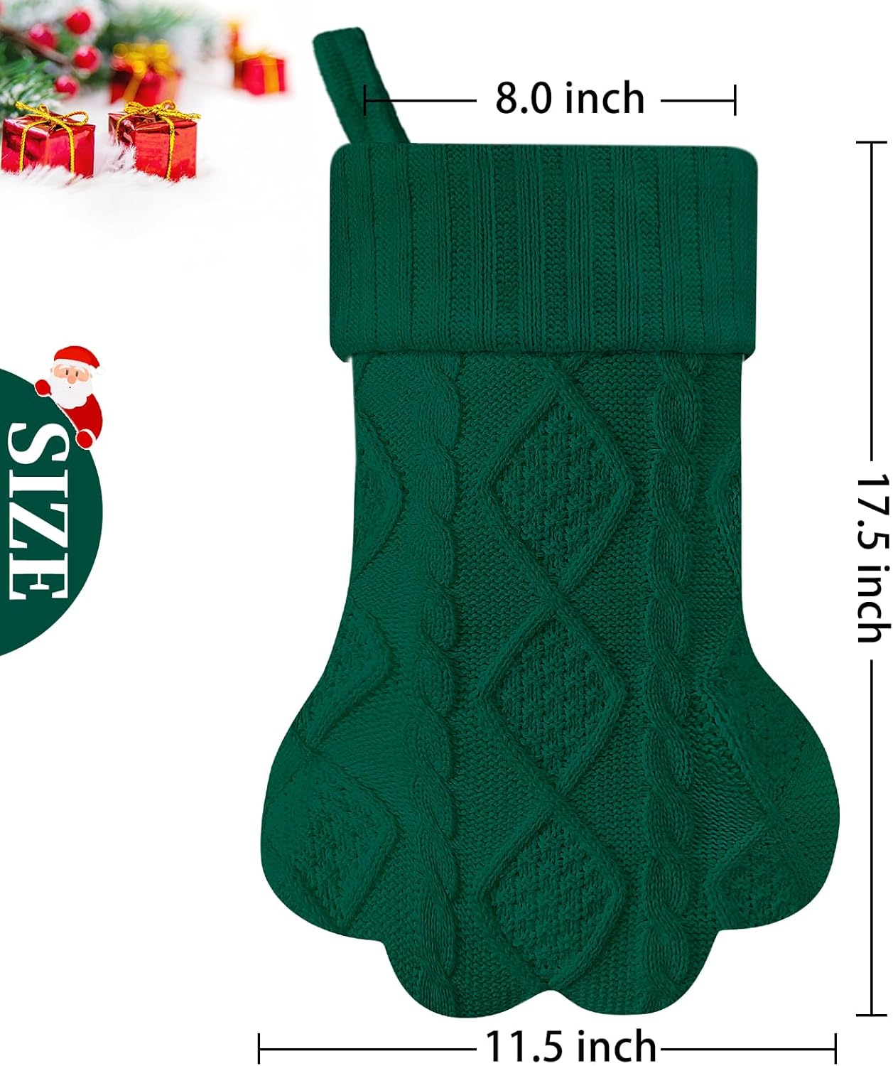 Malier Christmas Stocking for Dogs Cats, Knit White Dog Christmas Stocking, Paw Shape Pet Christmas Stocking Large Cat Stockings Hanging Stocking for Dogs Cats Pets (Green)