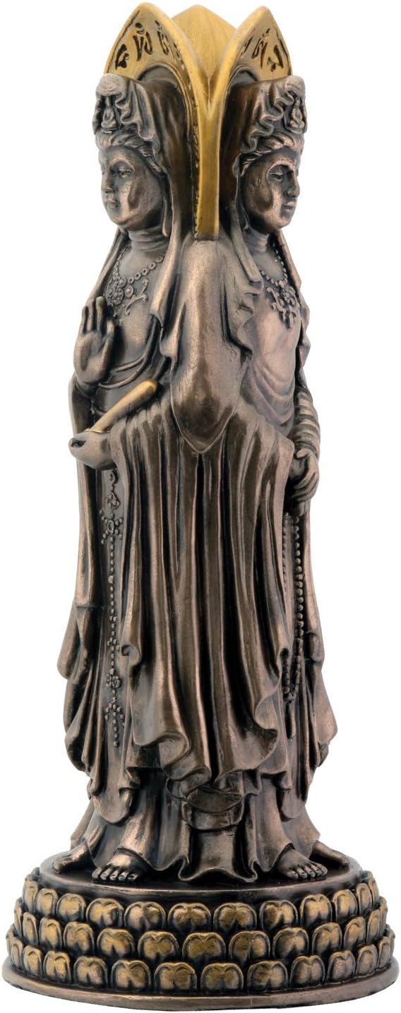 Bronze Three Sided Kuan Yin On Lotus Buddhism Figurine Display