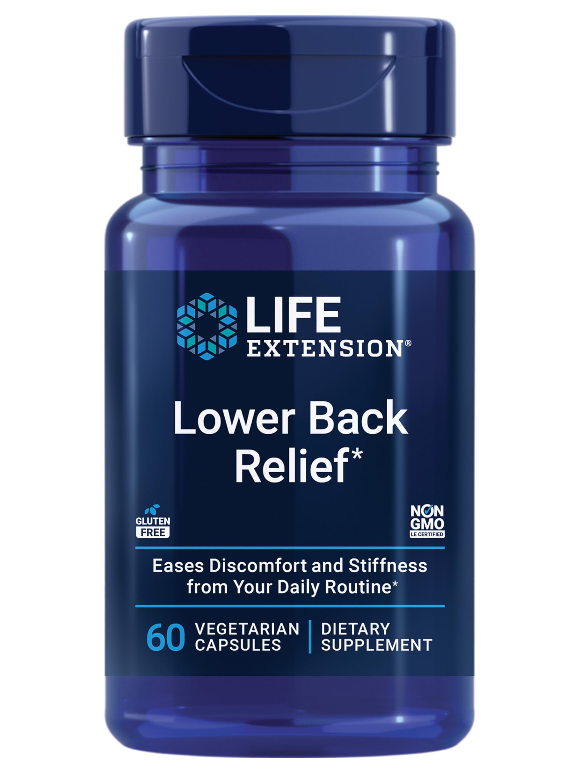 Life Extension Lower Back Relief, Chinese Chaste Tree, Ginger Extract, for Lower Back discomfort and Occasional Stiffness, Non-GMO, Gluten Free, Vegetarian, 60 Capsules