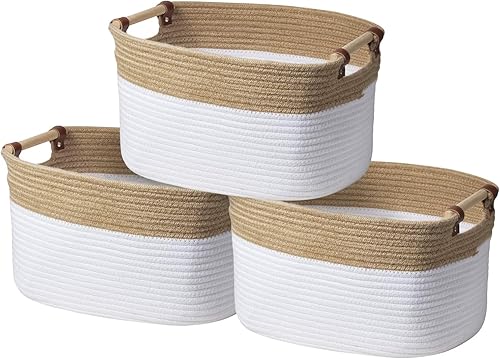 Cesta decorativa de cuerda para bebé, 3 juegos de cestas de almacenamiento rectangulares plegables para organizar, cestas tejidas de yute para