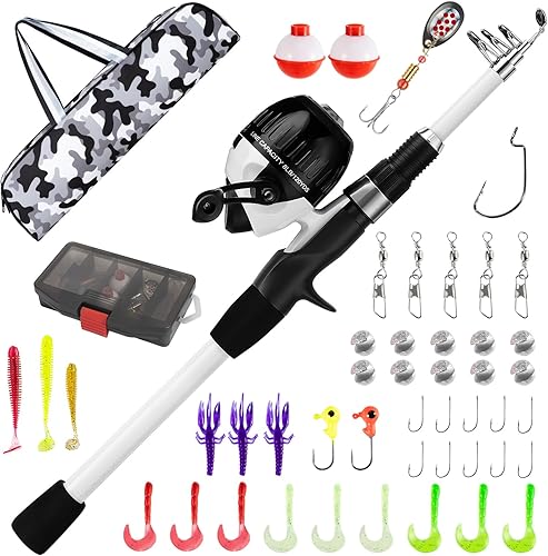 Combo de caña de pescar para niños, caña de pescar y carrete para jóvenes, caña de pescar telescópica portátil con caja de aparejos, juego de
