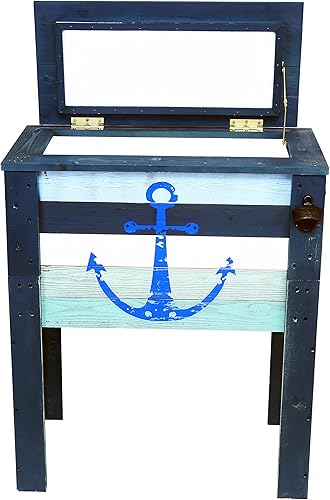 BACKYARD EXPRESSIONS PATIO  HOME  GARDEN 908343 Coastal Design - Enfriador de patio para exteriores, 45 cuartos de galón, ancla grisverde azulado